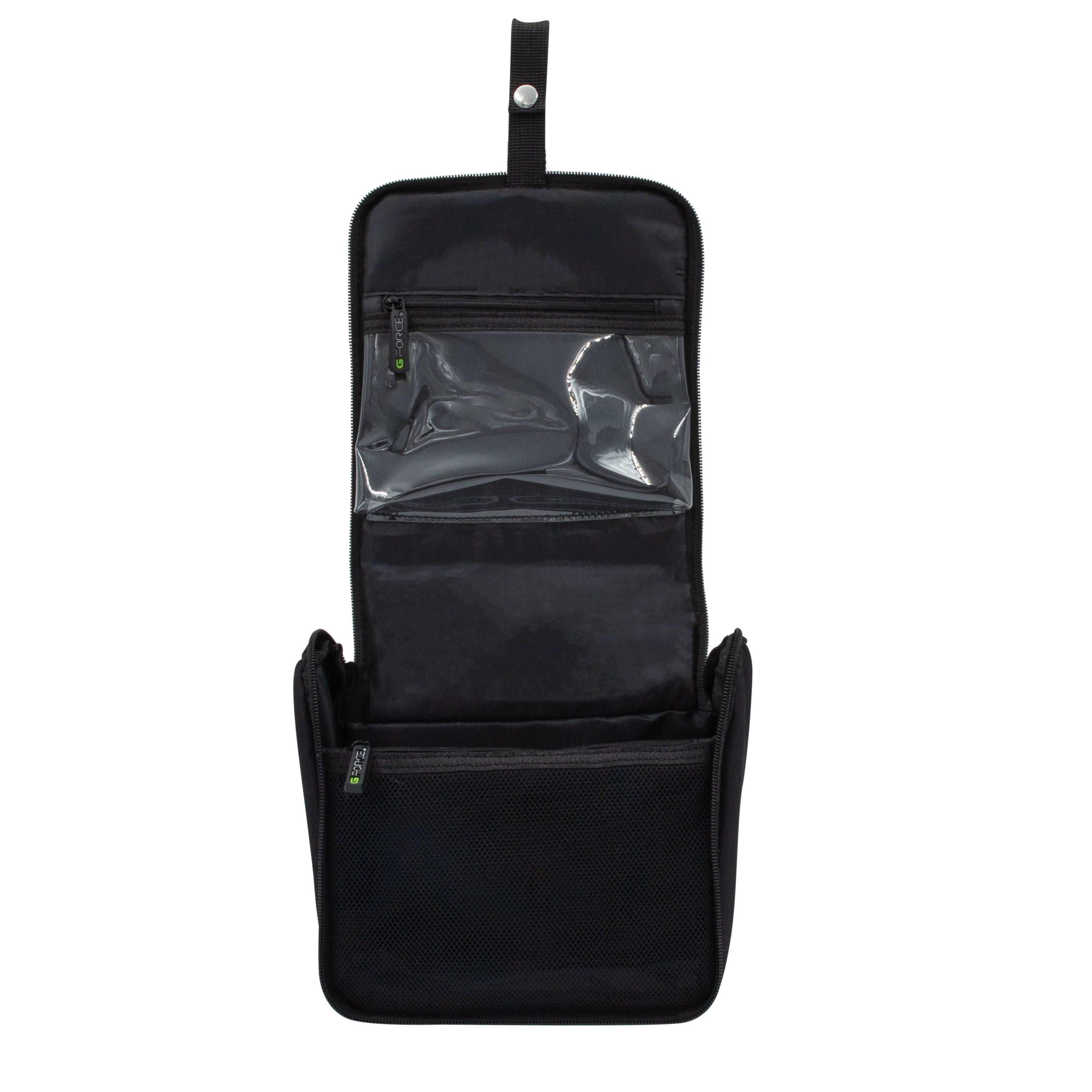 RPET Hanging Toiletry Bag Set with 3 Piece Clear Refillable Travel Bottles, Black