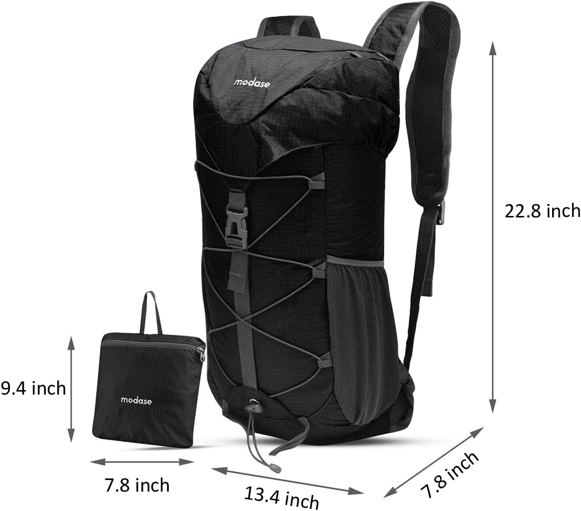 Unisex Black Hiking Daypack, 40L Water Resistant Lightweight Foldable Backpack with Hip Belt