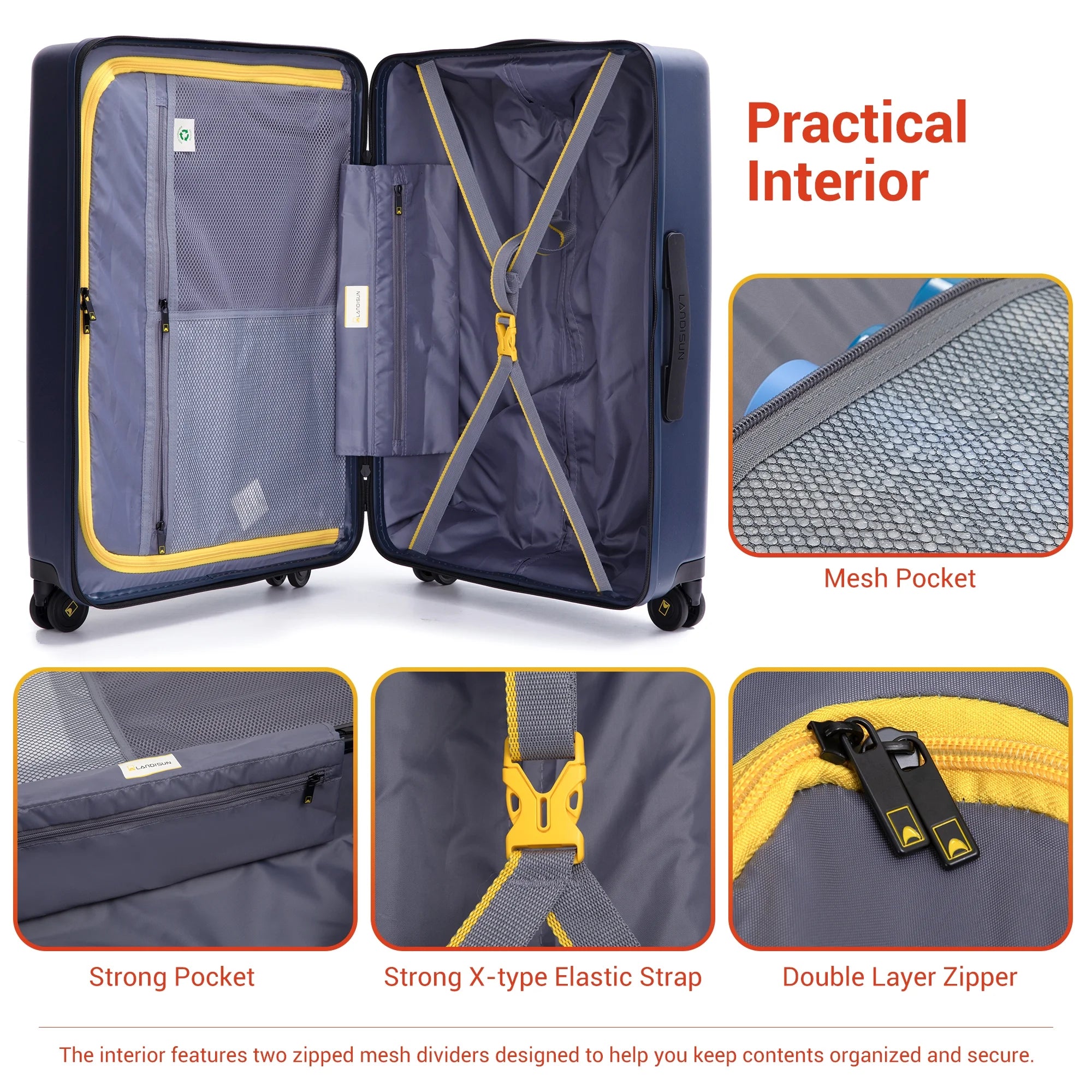 Carry on Luggage 4 Piece Luggage Set with TSA Lock Spinner Wheels, 20 Inch Carry on Luggage with 3 Packing Cubes, Blue