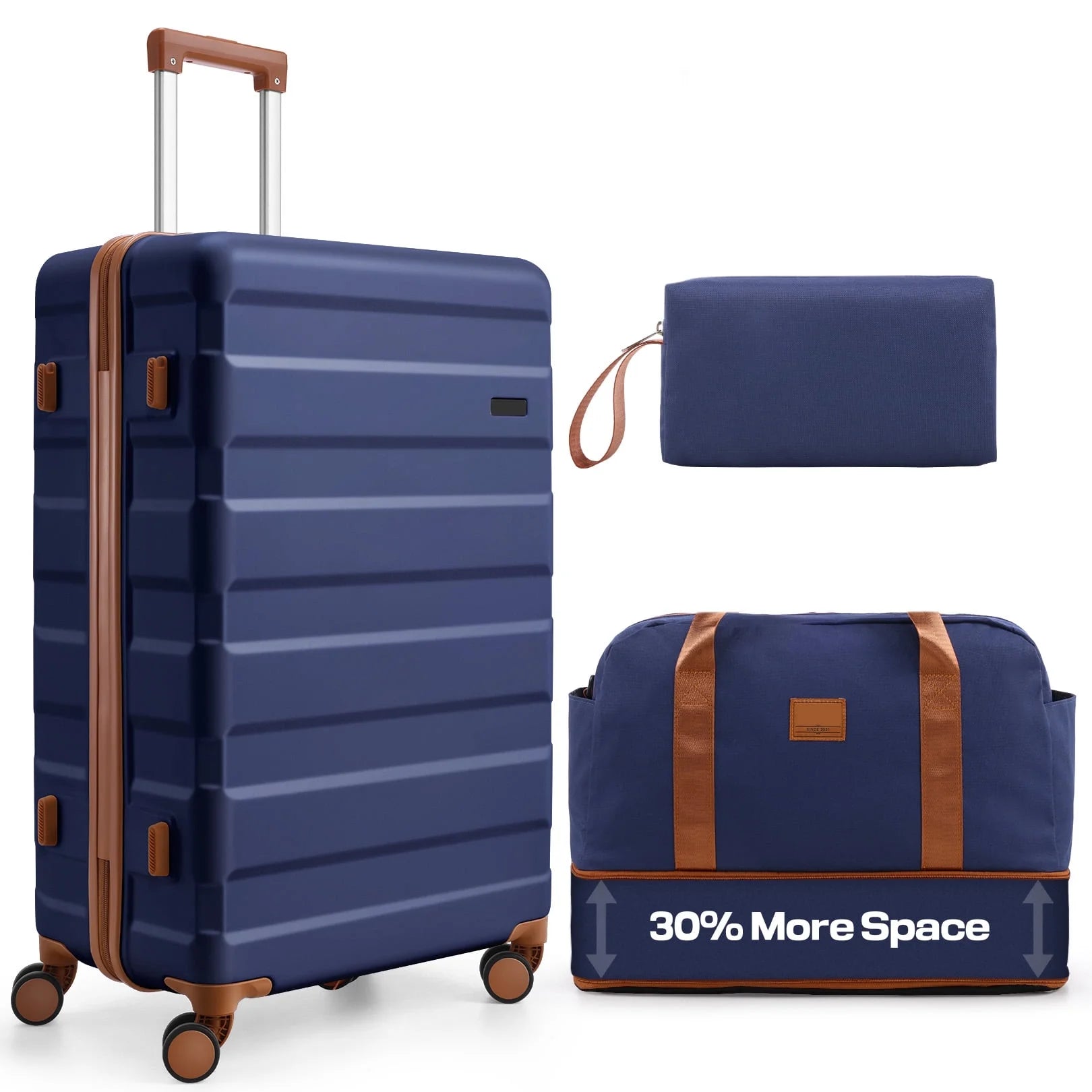 3 Piece Carry on Luggage Set, TSA Lock, Expandable Duffle Bag, Blue