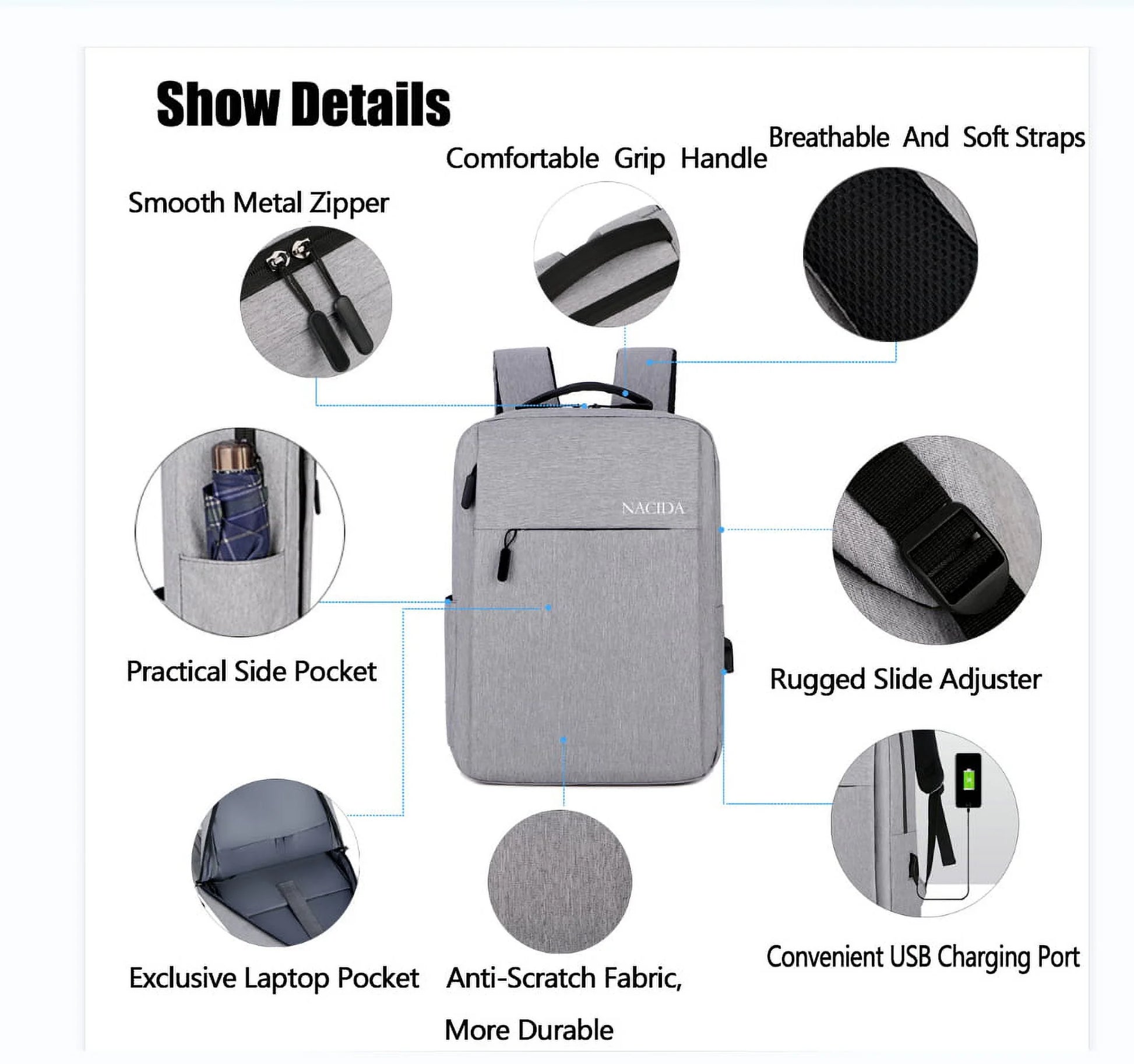 Mens Womens Laptop Backpack 15.6 Inch Travel Backpack Waterproof Computer Backpack Business College Backpack Bookbag, Gray