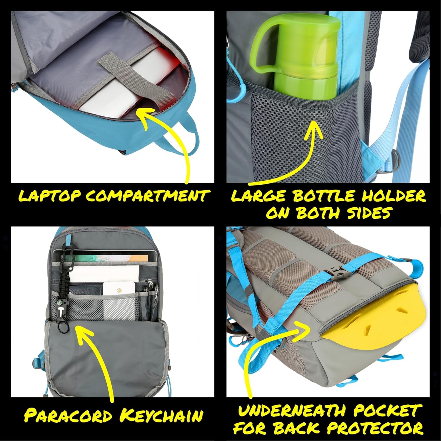 Reflective Motorcycle Backpack – Hi Viz EDC Commuter Bag for Riders, Night Travel, and Daily Use with Helmet Holder, Laptop Compartment, Ventilated Back, Urban Gear (Light Blue Backpack)