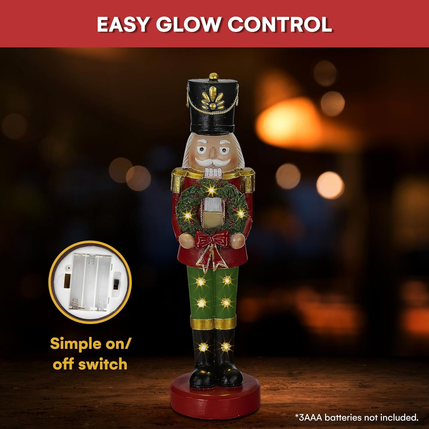 Christmas Snowman Figurines - Resin Nutcracker LED Light up Snowman Indoor Festive Fiber Optic Decorations