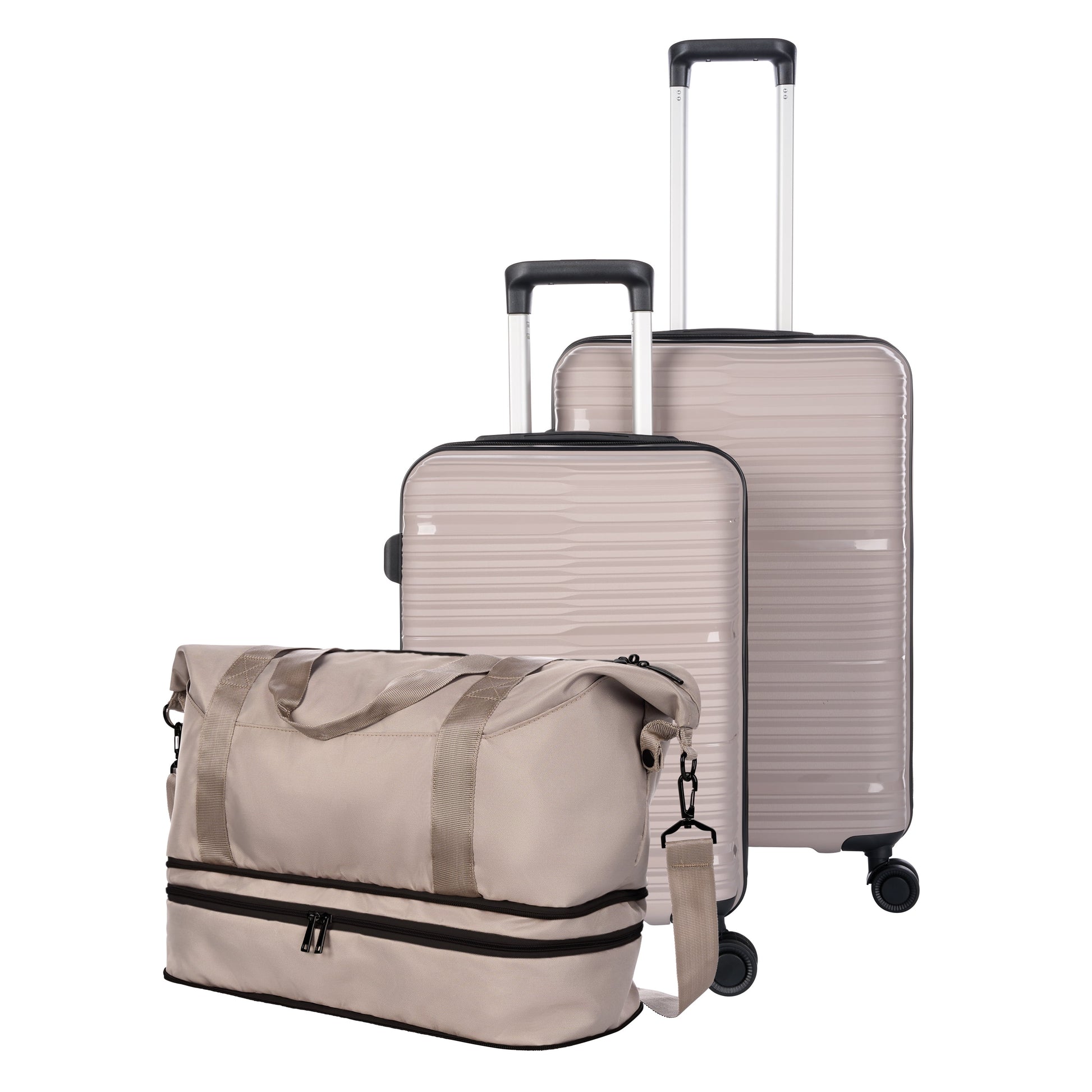 3-Piece Luggage Set, Taupe Splash, 20-Inch Carry On, 25-Inch Checked Suitcase & Weekender Duffel