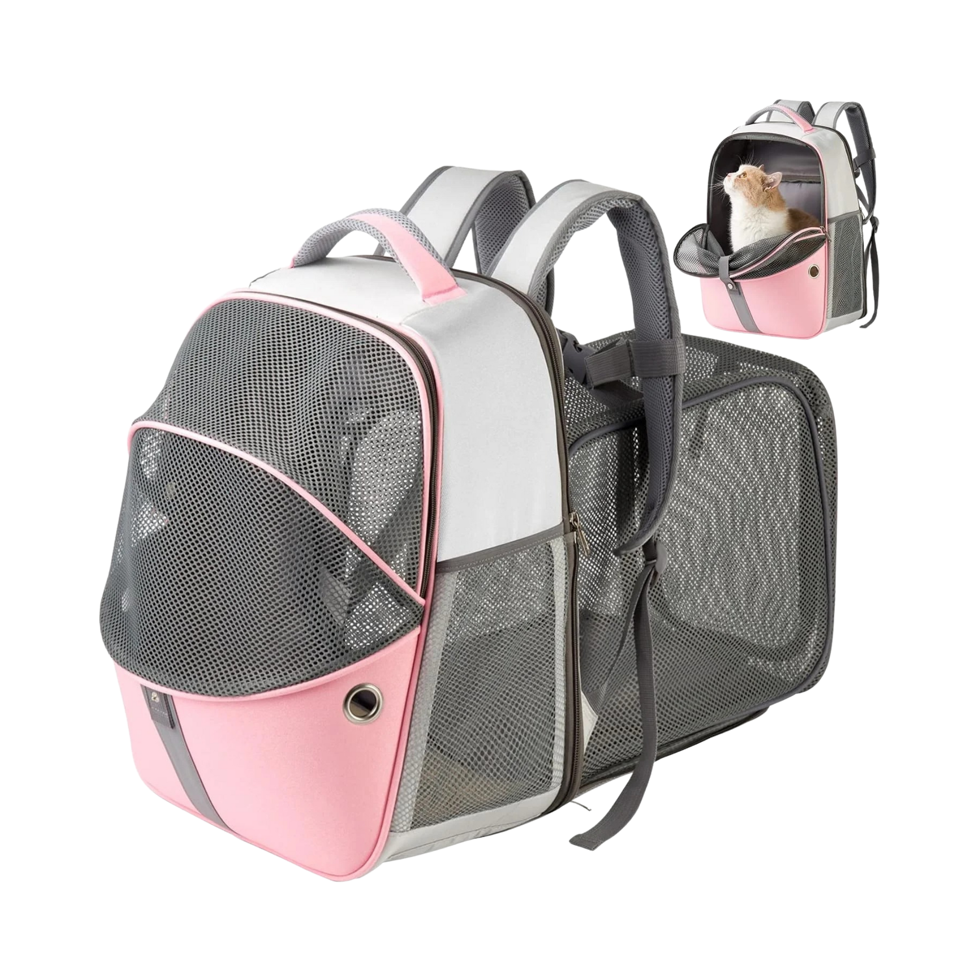Pet Backpack Expandable - Cat Backpack Expandable - Pet Expandable Backpack Carrier for Small Dogs Backpack Carrier,Mesh Expandable Cat Backpack Carrier up to 16Lbs, Escape-Proof Zipper, Pink