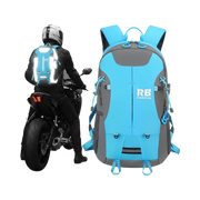 Reflective Motorcycle Backpack – Hi Viz EDC Commuter Bag for Riders, Night Travel, and Daily Use with Helmet Holder, Laptop Compartment, Ventilated Back, Urban Gear (Light Blue Backpack)