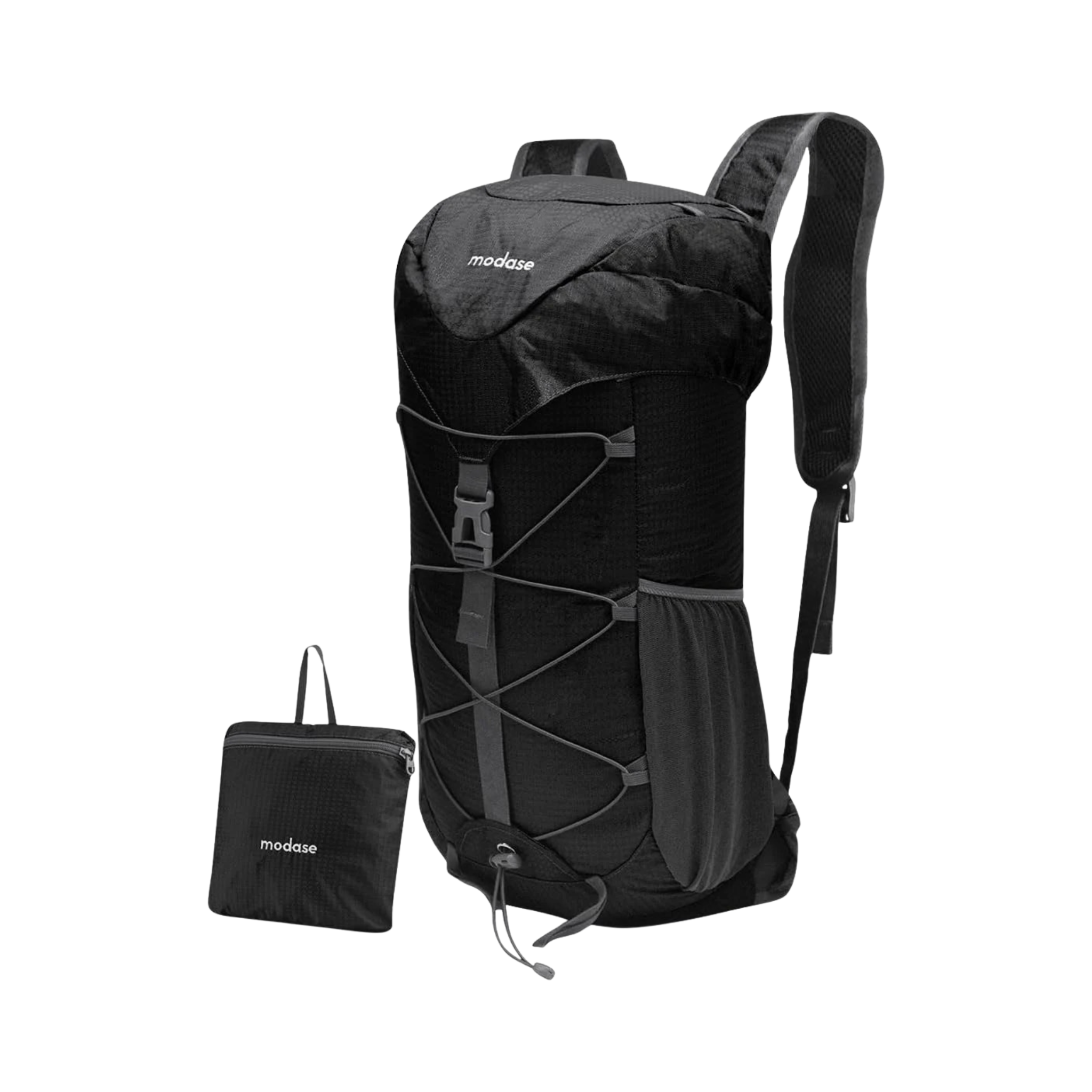 Unisex Black Hiking Daypack, 40L Water Resistant Lightweight Foldable Backpack with Hip Belt