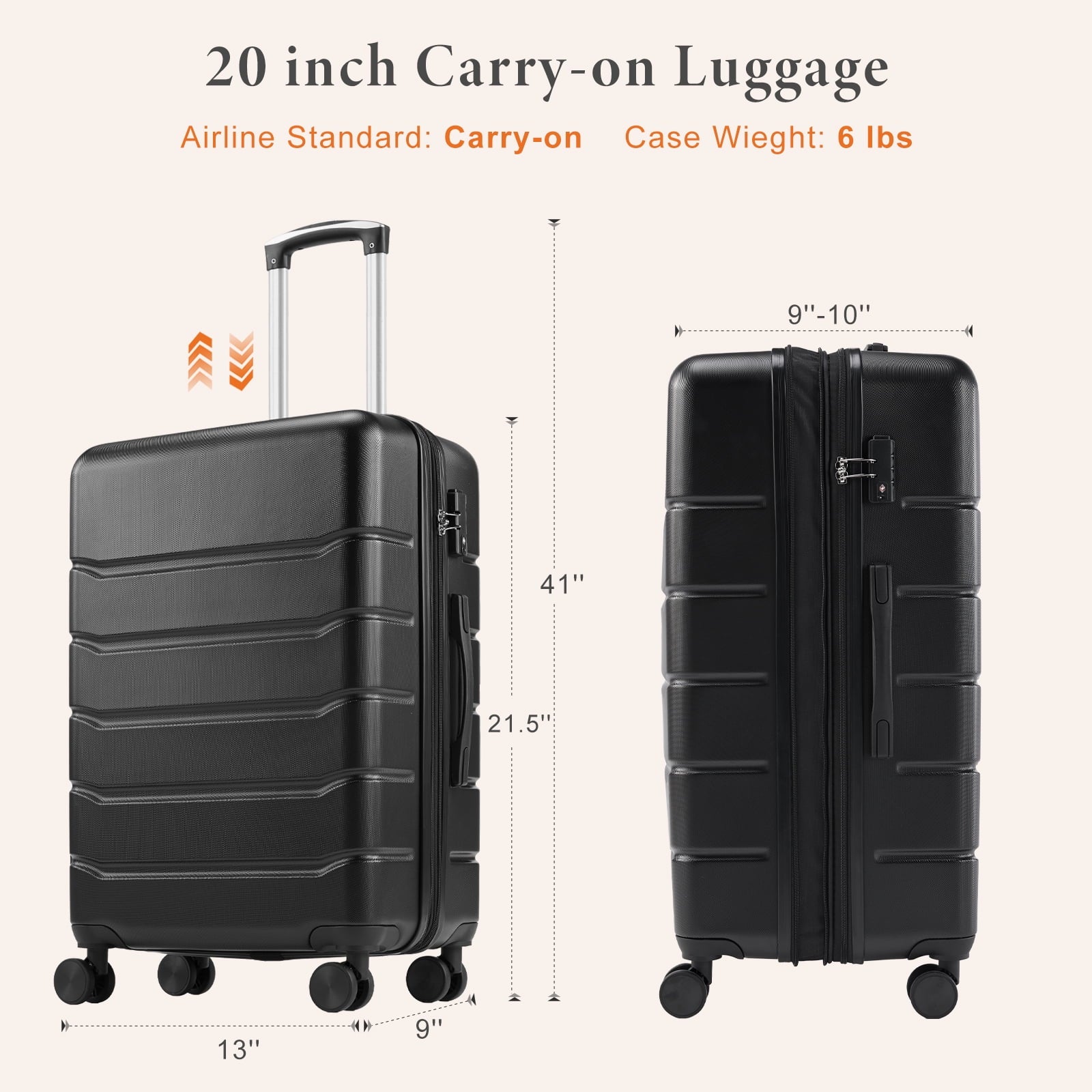 20-28 Inch Hardside Luggage Suitcase, TSA Lock Spinner Wheel Carry on Expandable,Black