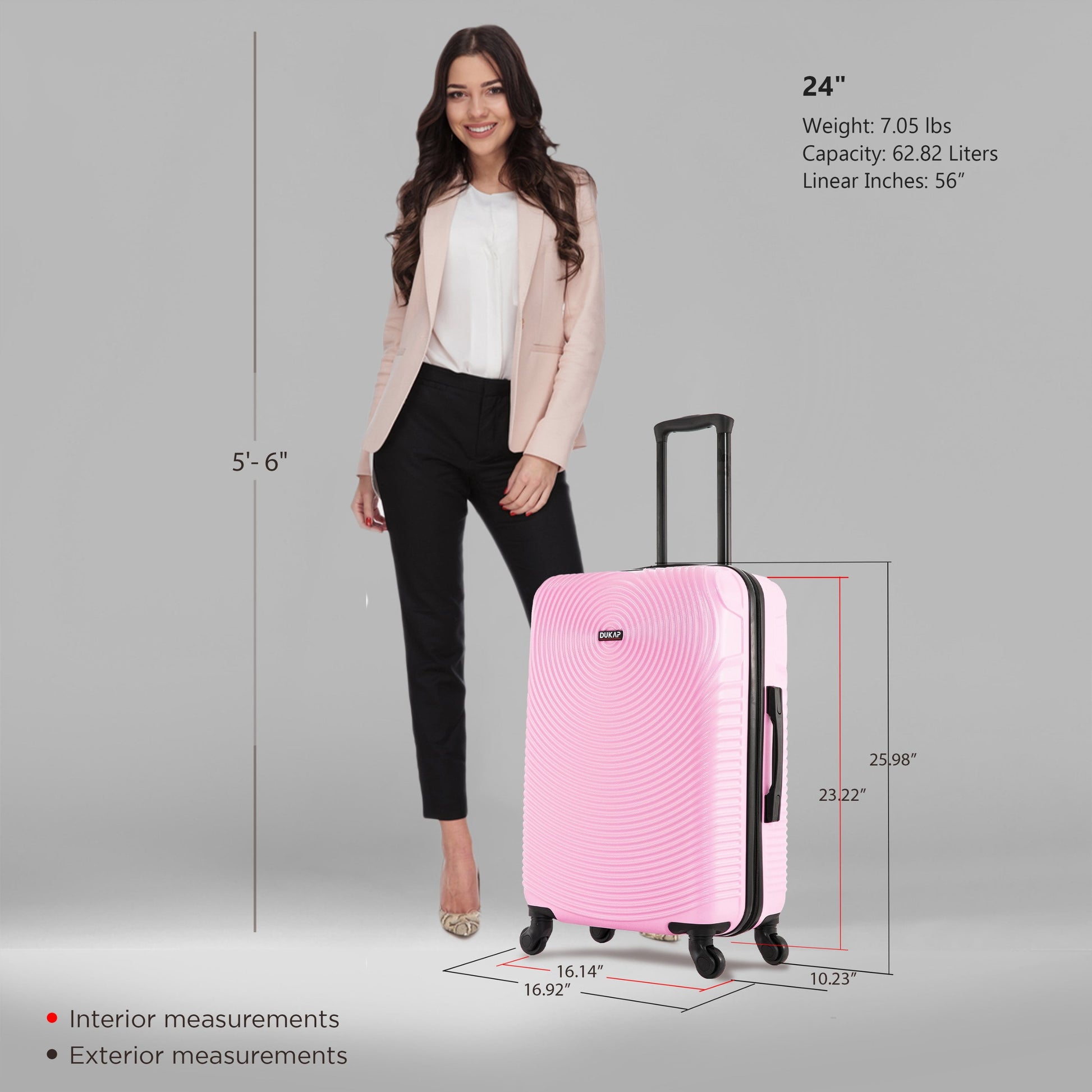 Inception 24" Hardside Lightweight Luggage with Spinner Wheels, Handle and Trolley, Pink