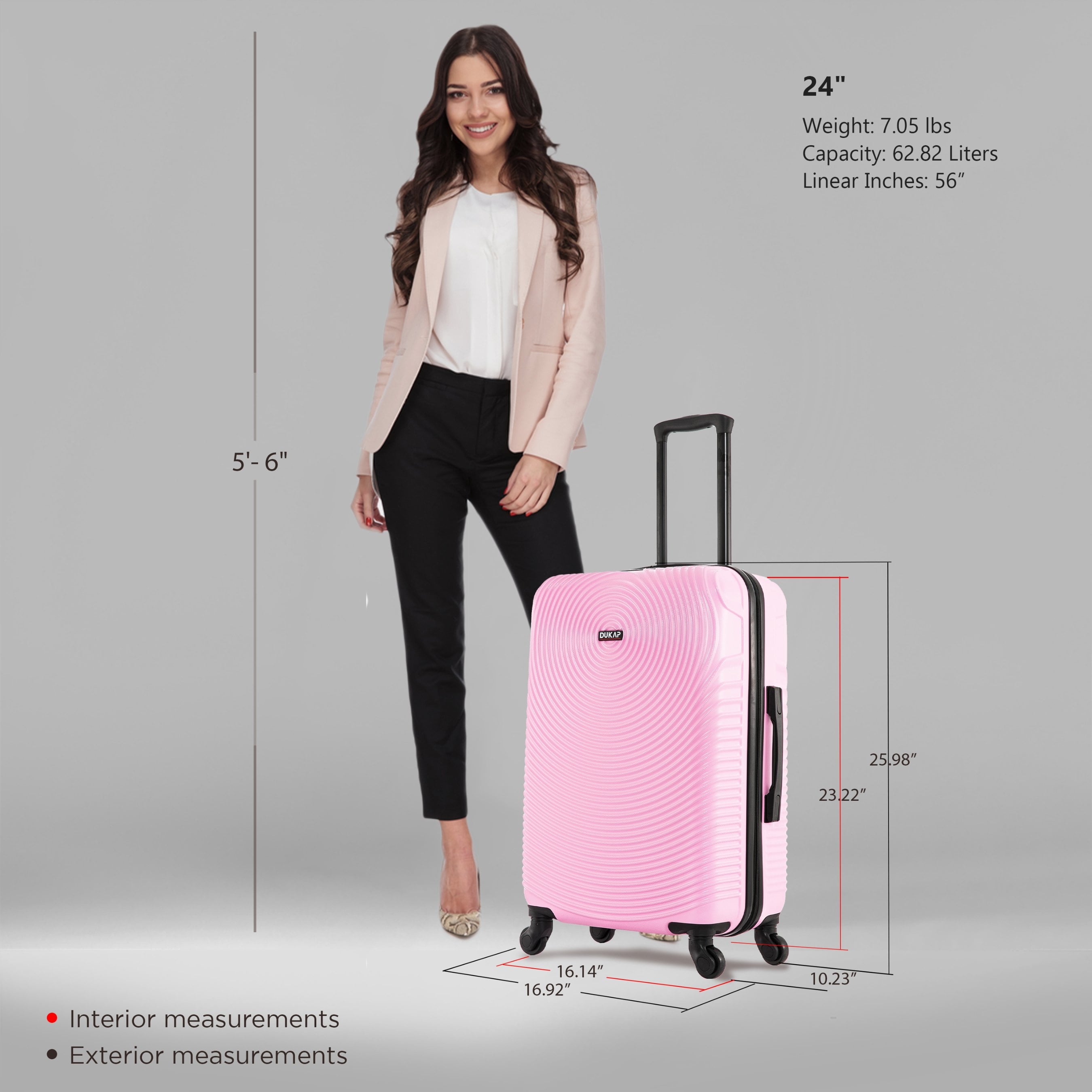 Inception 24" Hardside Lightweight Luggage with Spinner Wheels, Handle and Trolley, Pink
