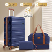 3 Piece Carry on Luggage Set, TSA Lock, Expandable Duffle Bag, Blue