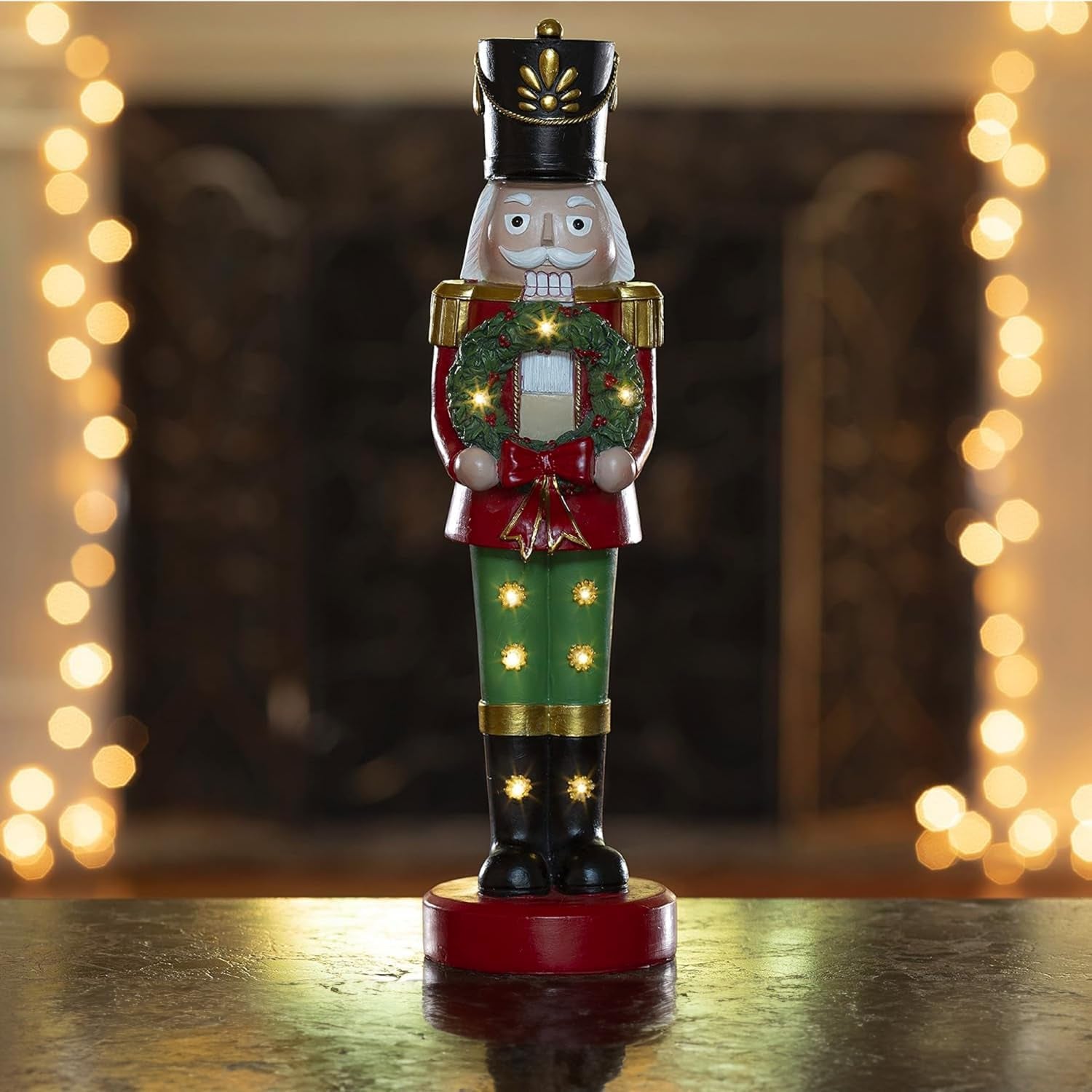 Christmas Snowman Figurines - Resin Nutcracker LED Light up Snowman Indoor Festive Fiber Optic Decorations