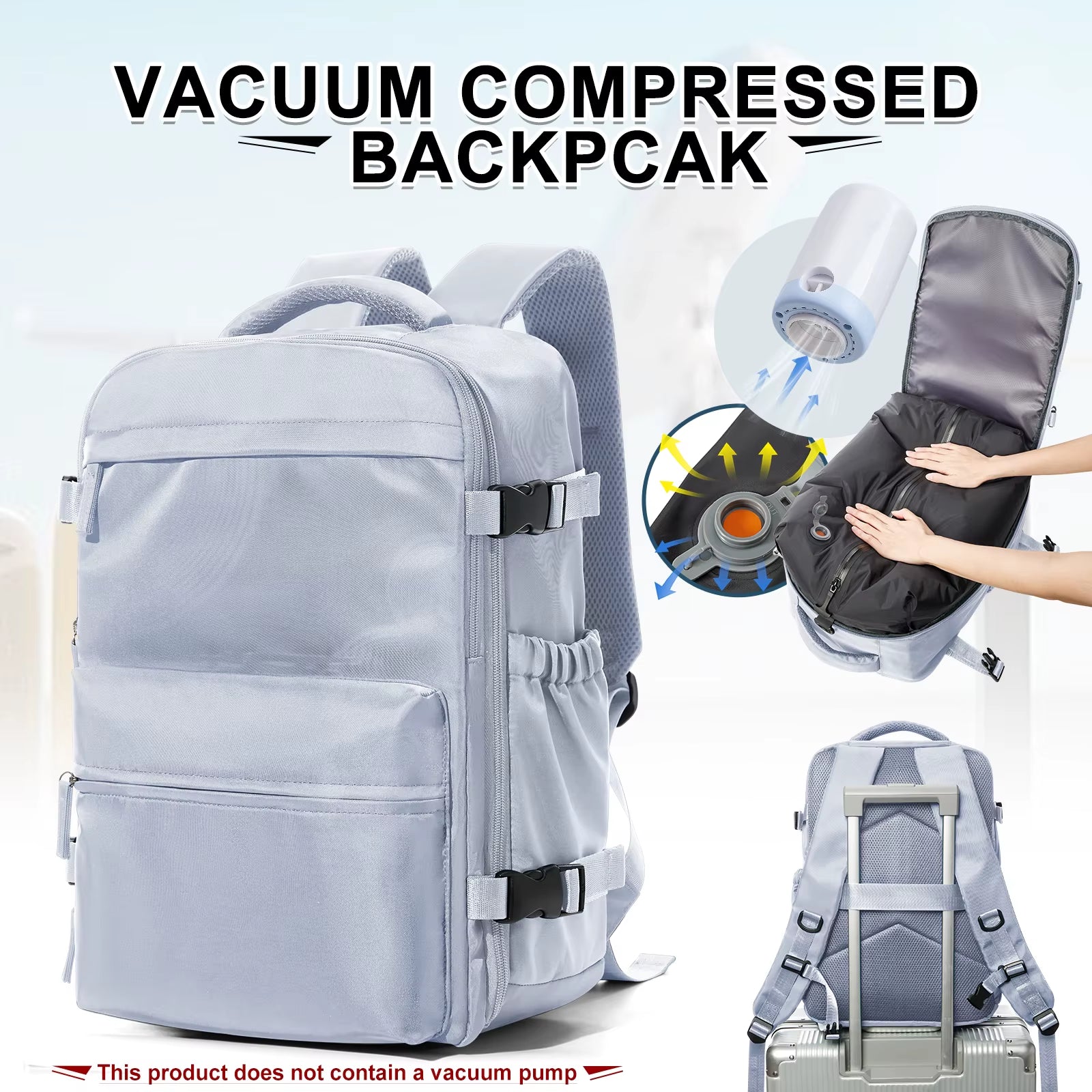 Fashion College Backpack Men Vacuum Compression Backpack, Women Men 15.6In Laptop Backpack Expand Hiking Vacuum Travel Backpack