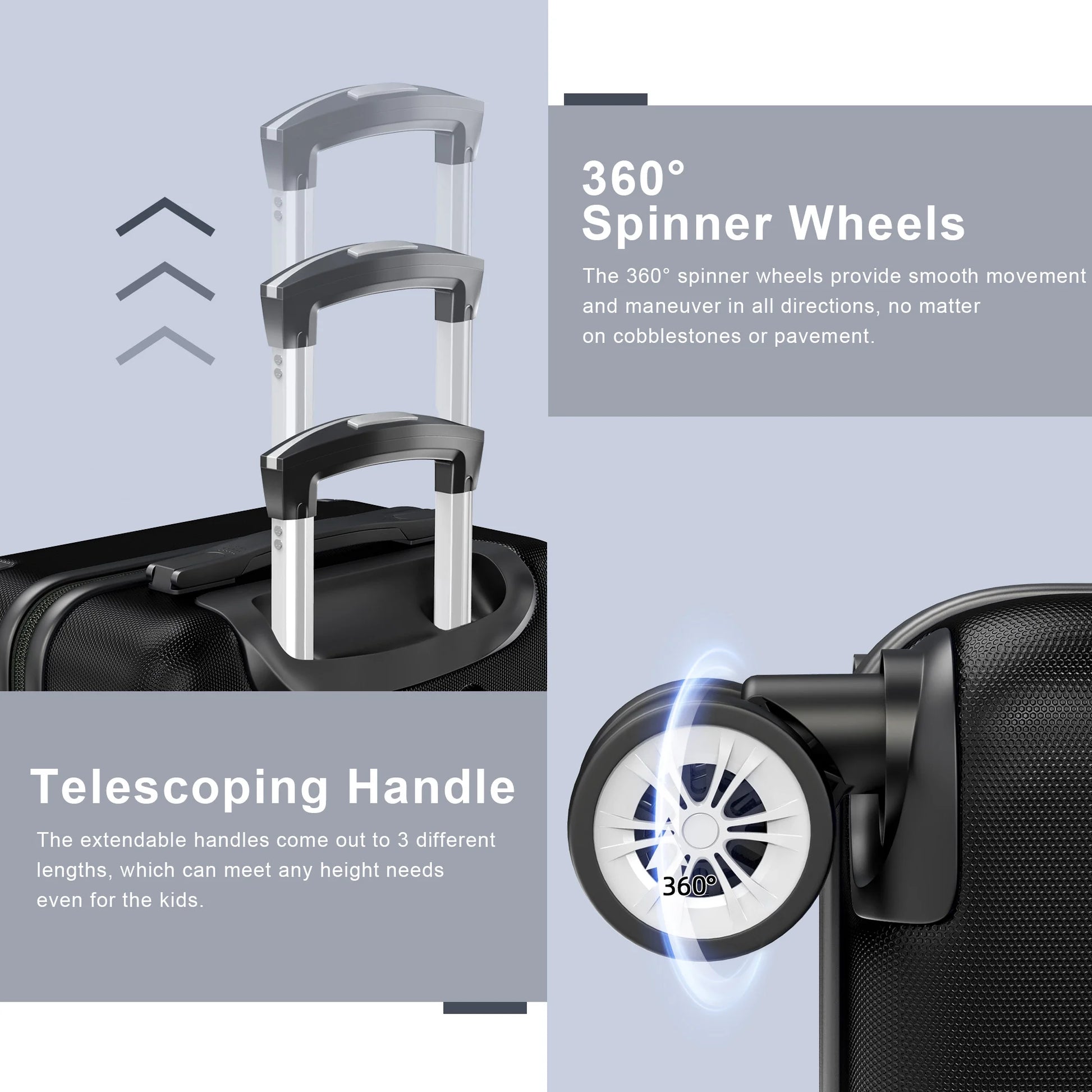 3 Piece Luggage Sets Hardshell Lightweight Suitcase with TSA Lock Spinner Wheels, Black