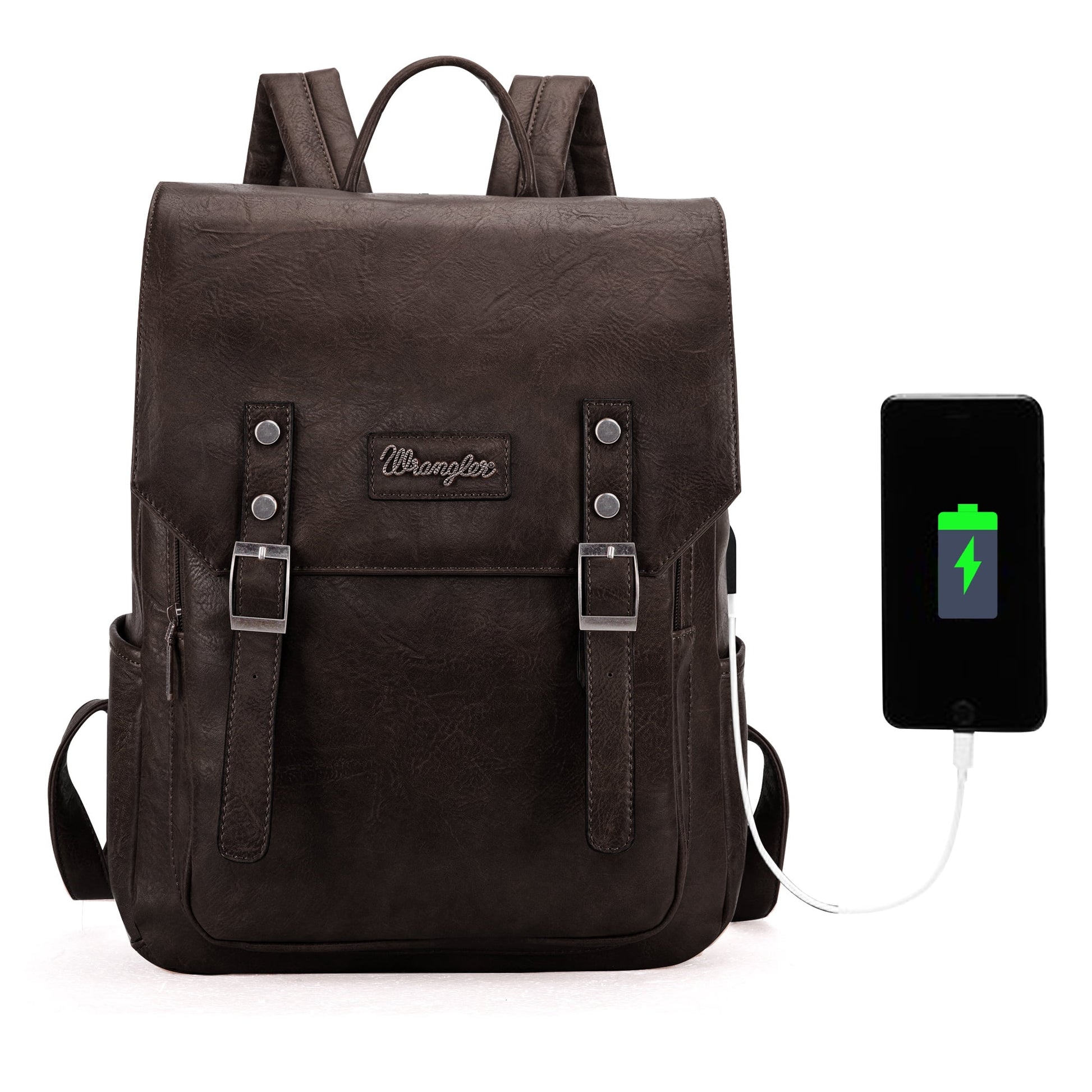 Wrangler Leather Backpack Purse for Women Laptop Backpack Fashion Pink Backpack, Coffee