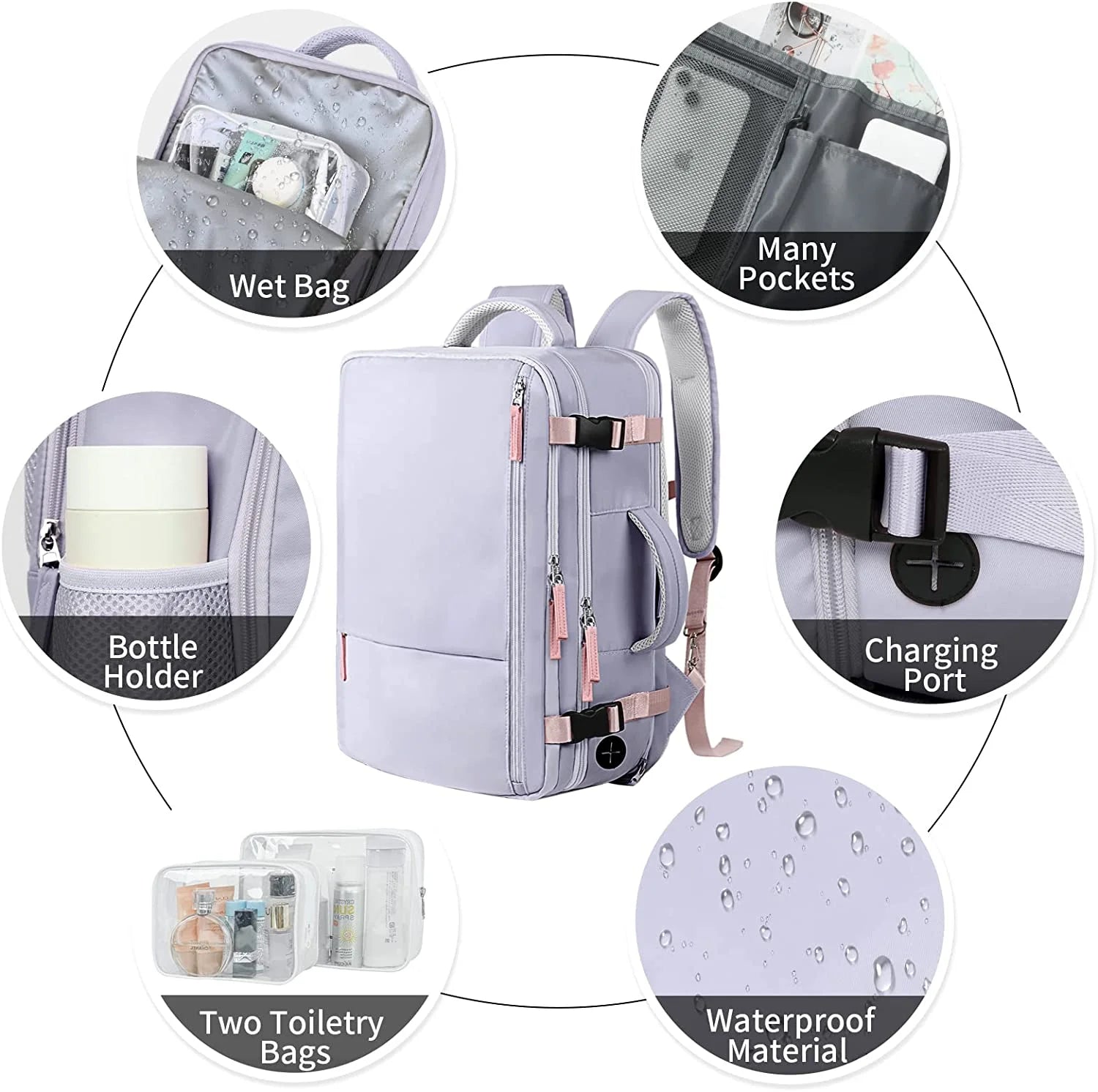 Extra Large Travel Backpack,Carry on Backpack,17 Inch Laptop Backpack,Hiking Backpack,School Bag,Purple