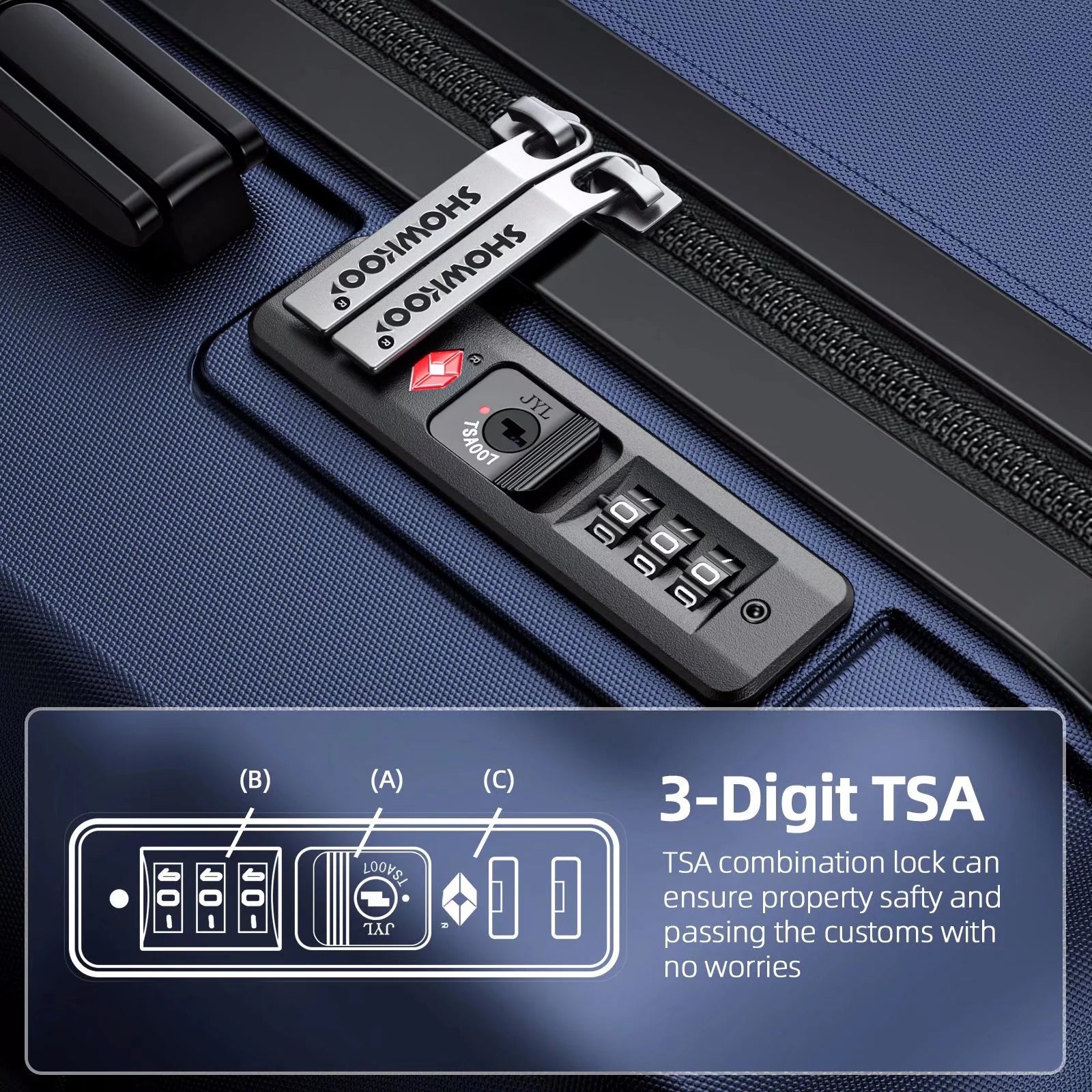 24" Hardshell Lightweight Luggage Travel Suitcase with Spinner Wheels TSA Lock (Blue)