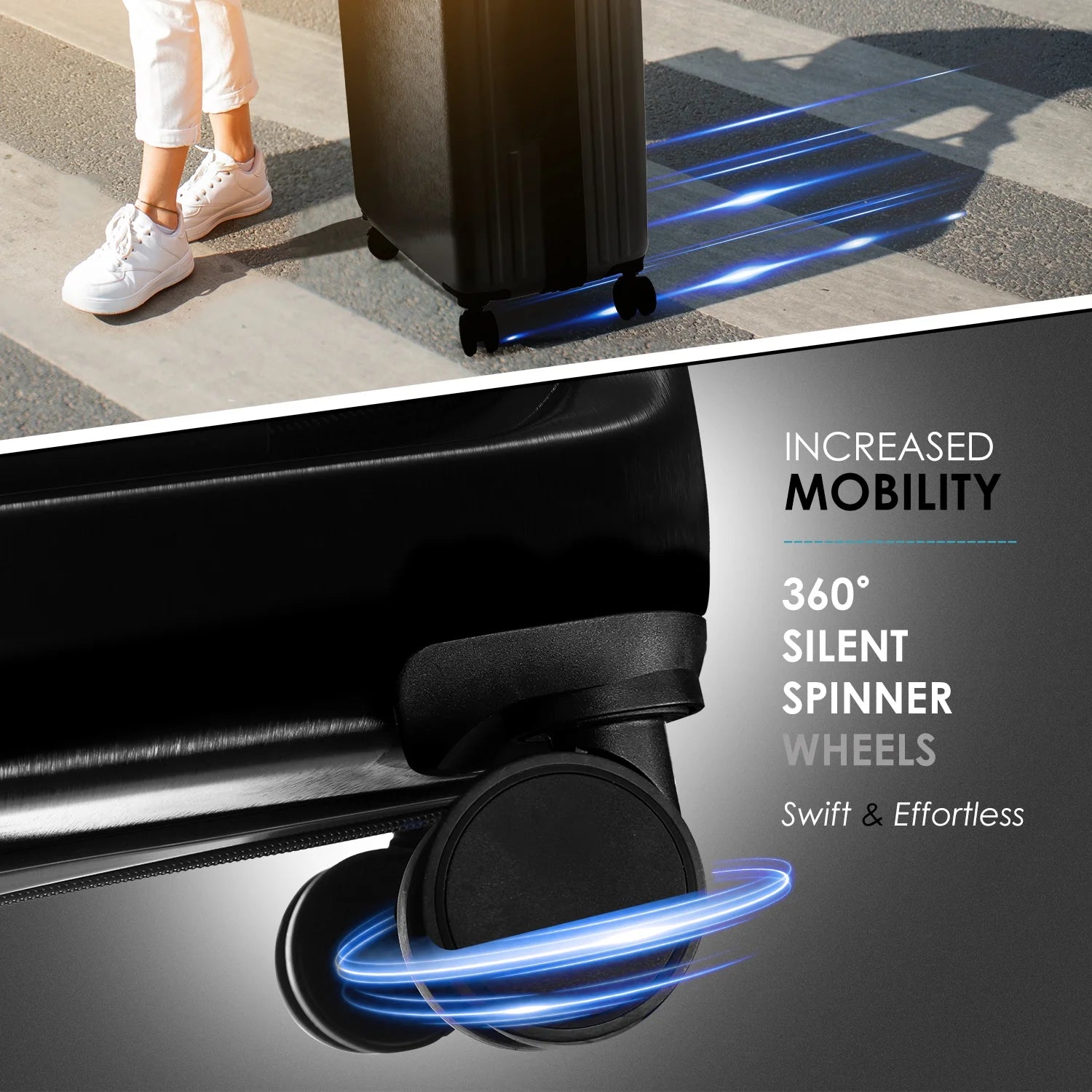 22" Hardside Carry on Luggage 22X14X9 Airline Approved and Expandable Luggage, Front Pocket Luggage Set Spinner Suitcase Set, Black