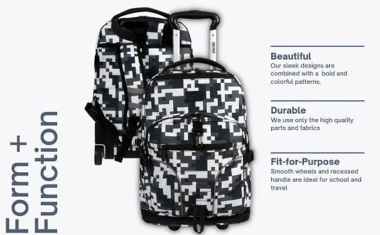 Boys Lunar 19.5" Multi Compartment Laptop Rolling Backpack for School and Travel, Camo