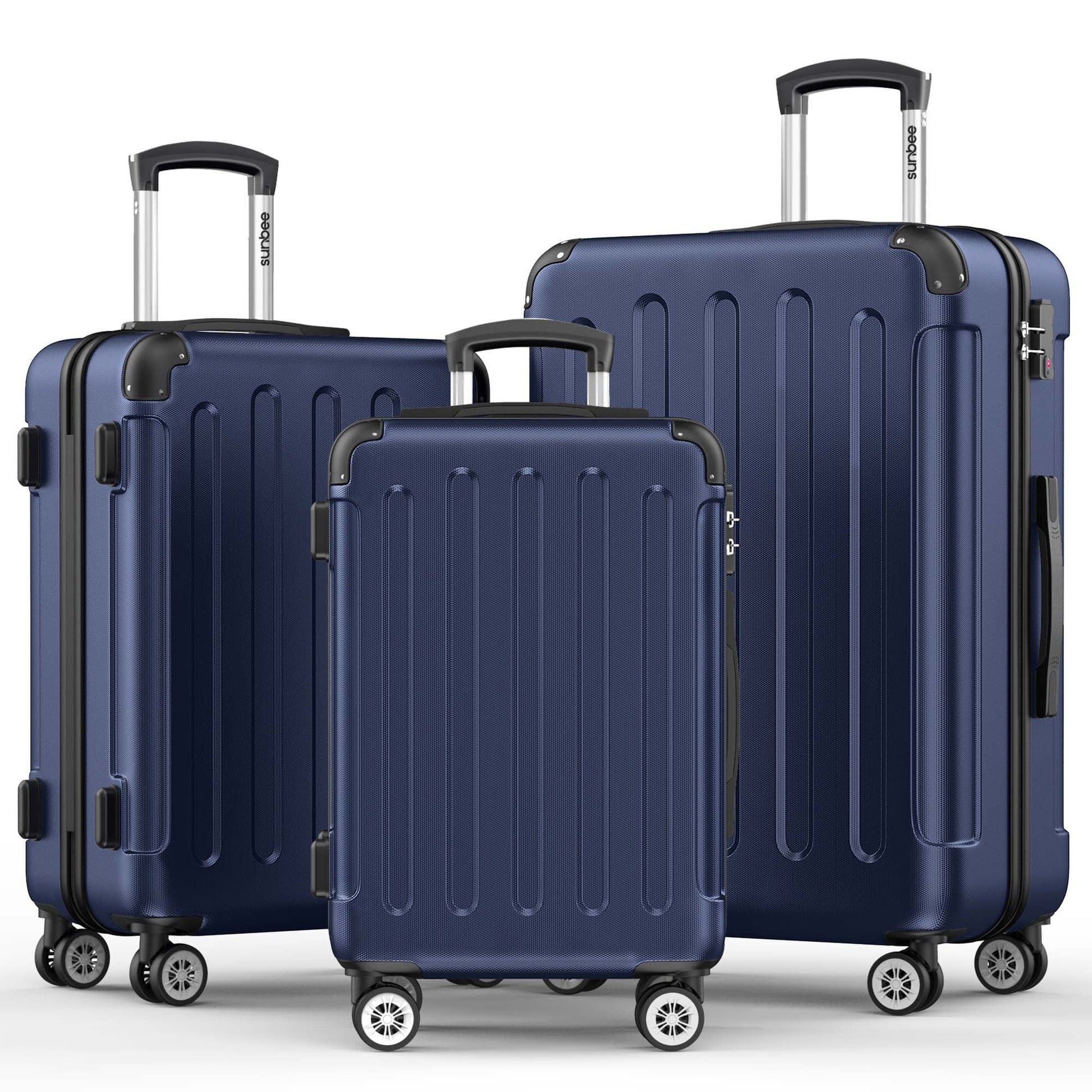 3 Piece Luggage Sets Hardshell Lightweight Suitcase with TSA Lock Spinner Wheels, Deep Blue
