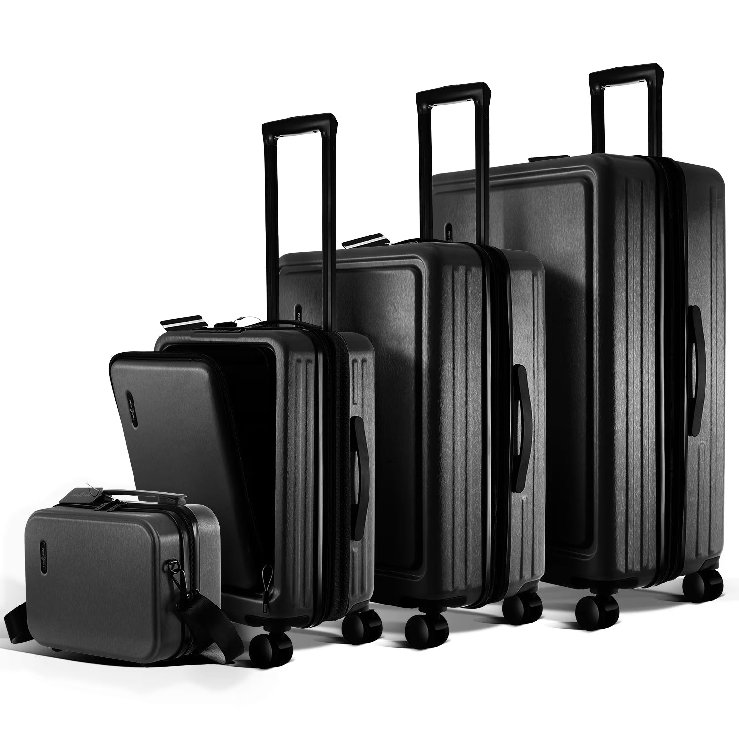 4 Piece Hardshell Exapandable Luggage Set, Spinner Luggage Suitcase Set, Black