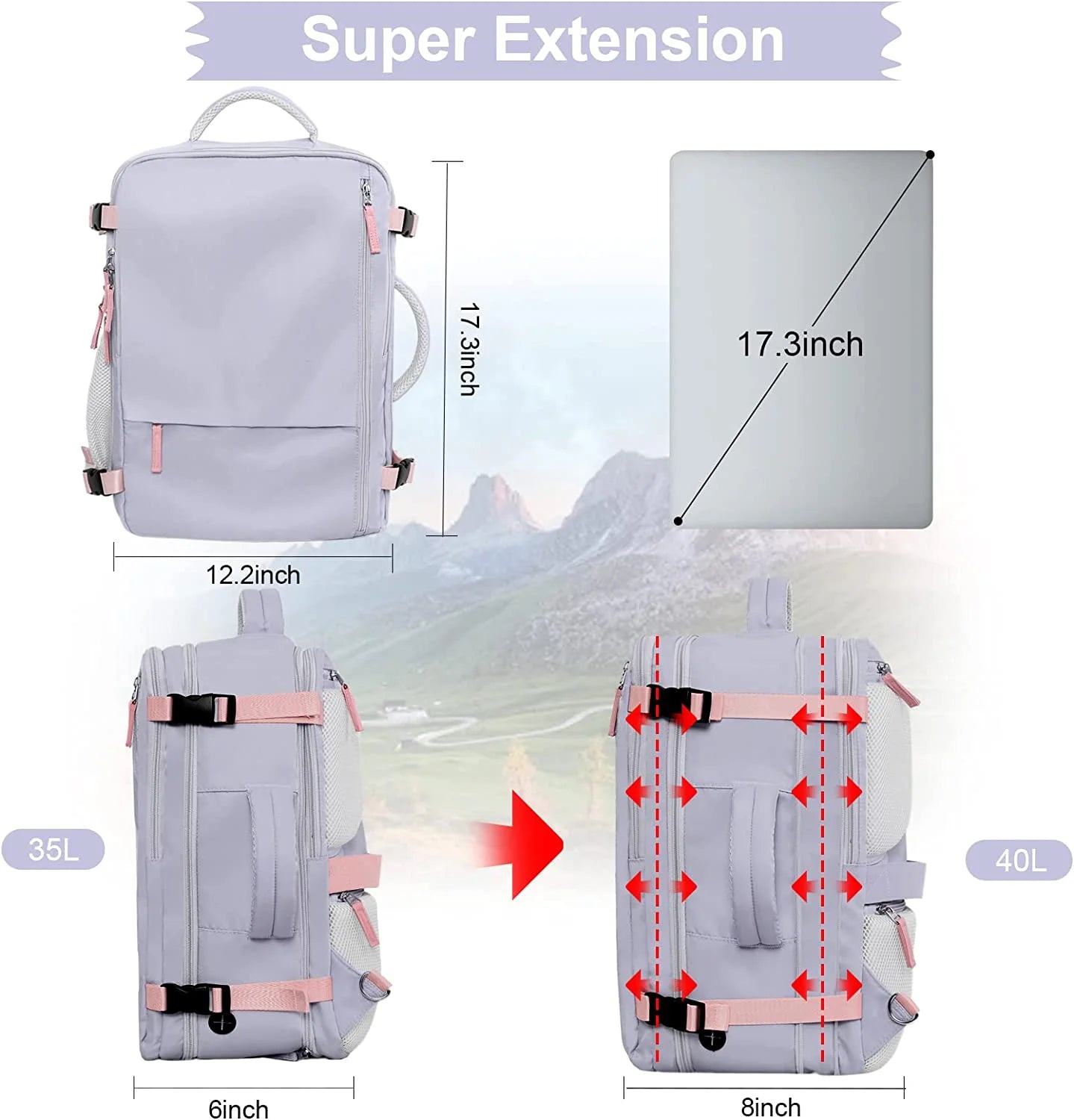 Extra Large Travel Backpack,Carry on Backpack,17 Inch Laptop Backpack,Hiking Backpack,School Bag,Purple