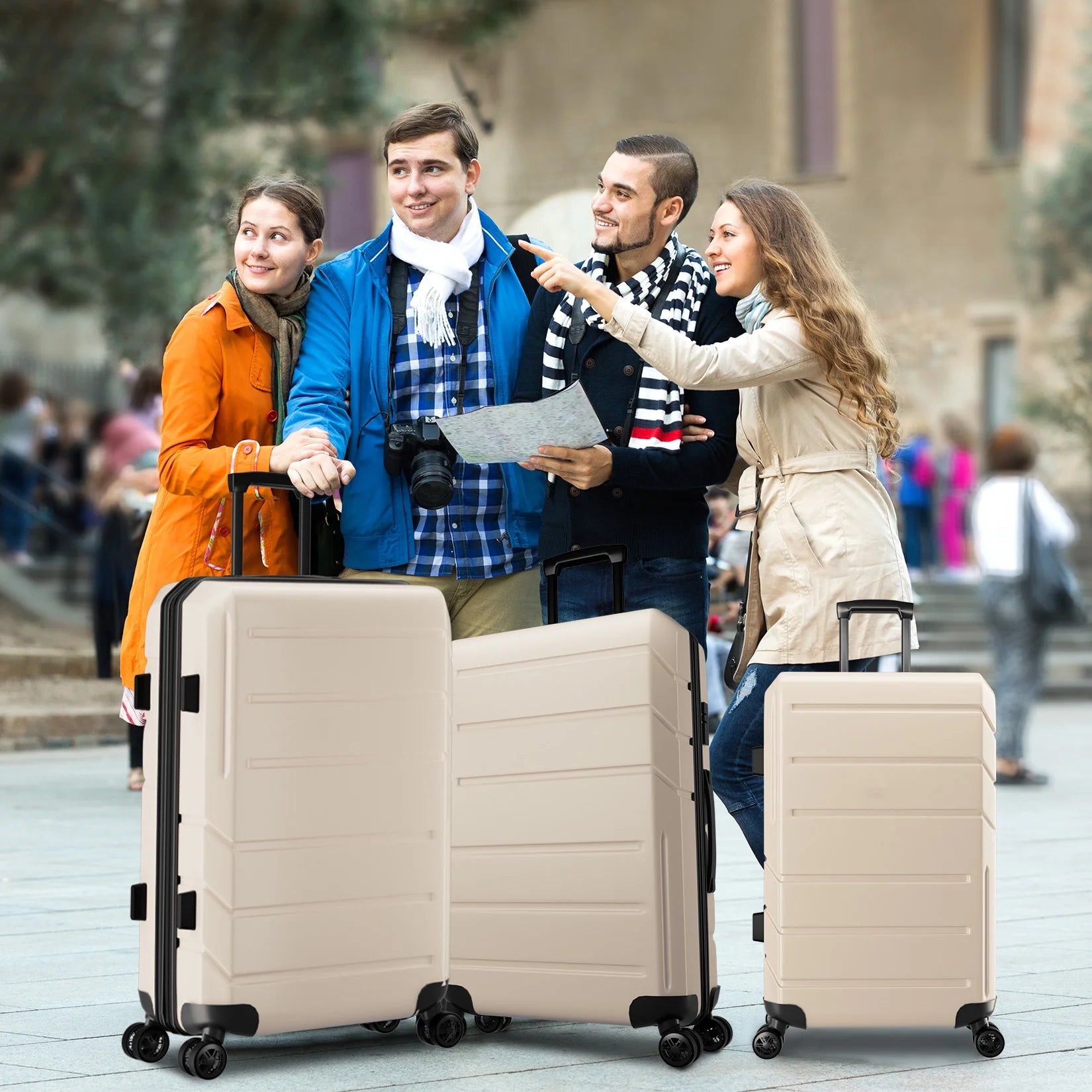 3 Piece Luggage Set Expandable ABS+PC Hardshell Carry on Suitcase with Spinner Wheels & TSA Lock for Men and Women, Rolling Carry-On Suit Case for Plane, Travel, Business, Beige(20In/Db/Tb)