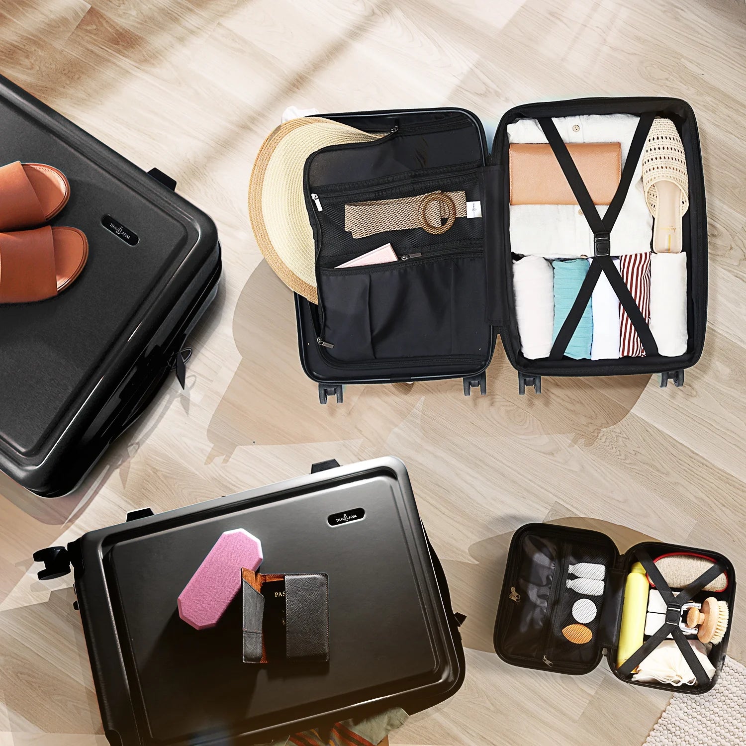 4 Piece Hardshell Exapandable Luggage Set, Spinner Luggage Suitcase Set, Black