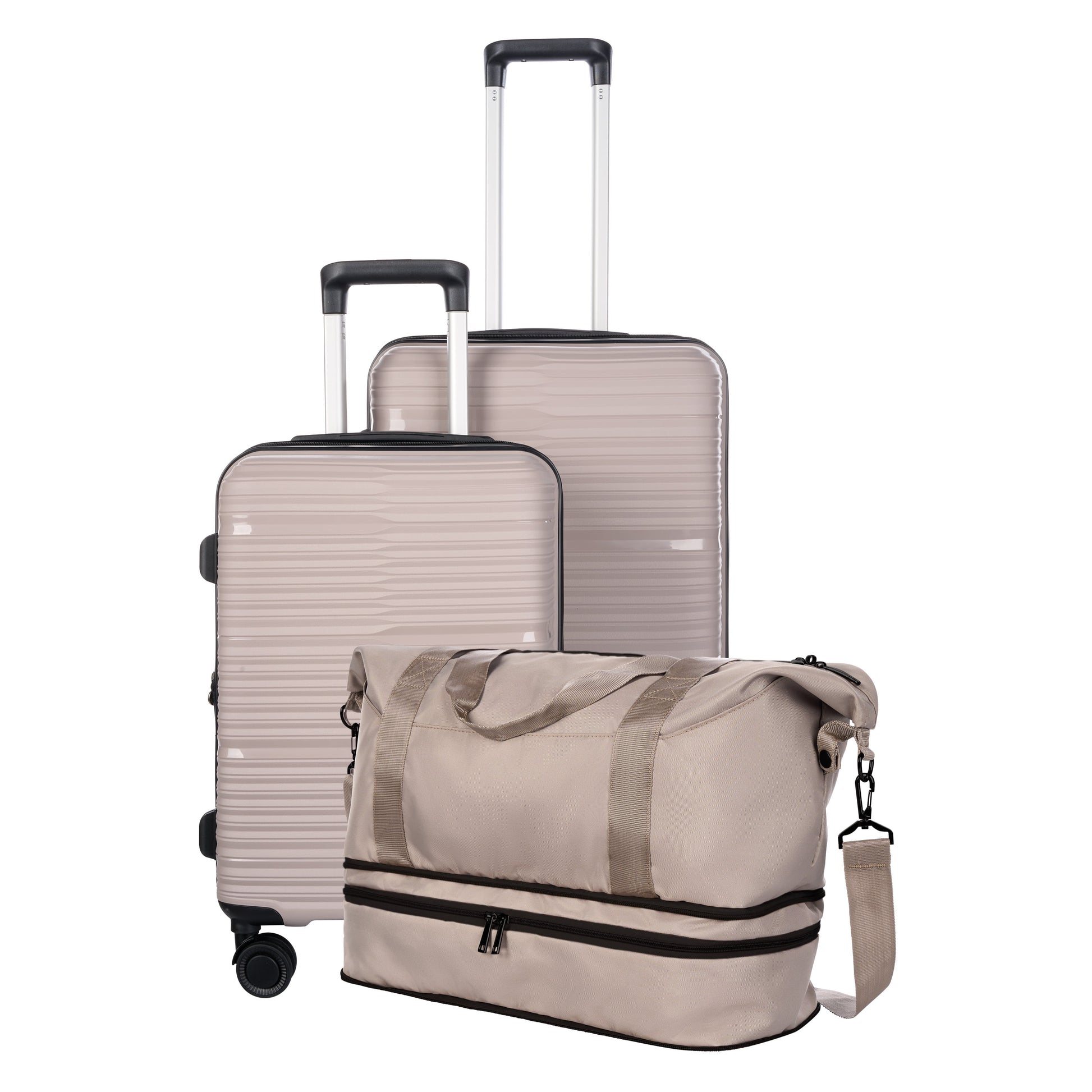 3-Piece Luggage Set, Taupe Splash, 20-Inch Carry On, 25-Inch Checked Suitcase & Weekender Duffel
