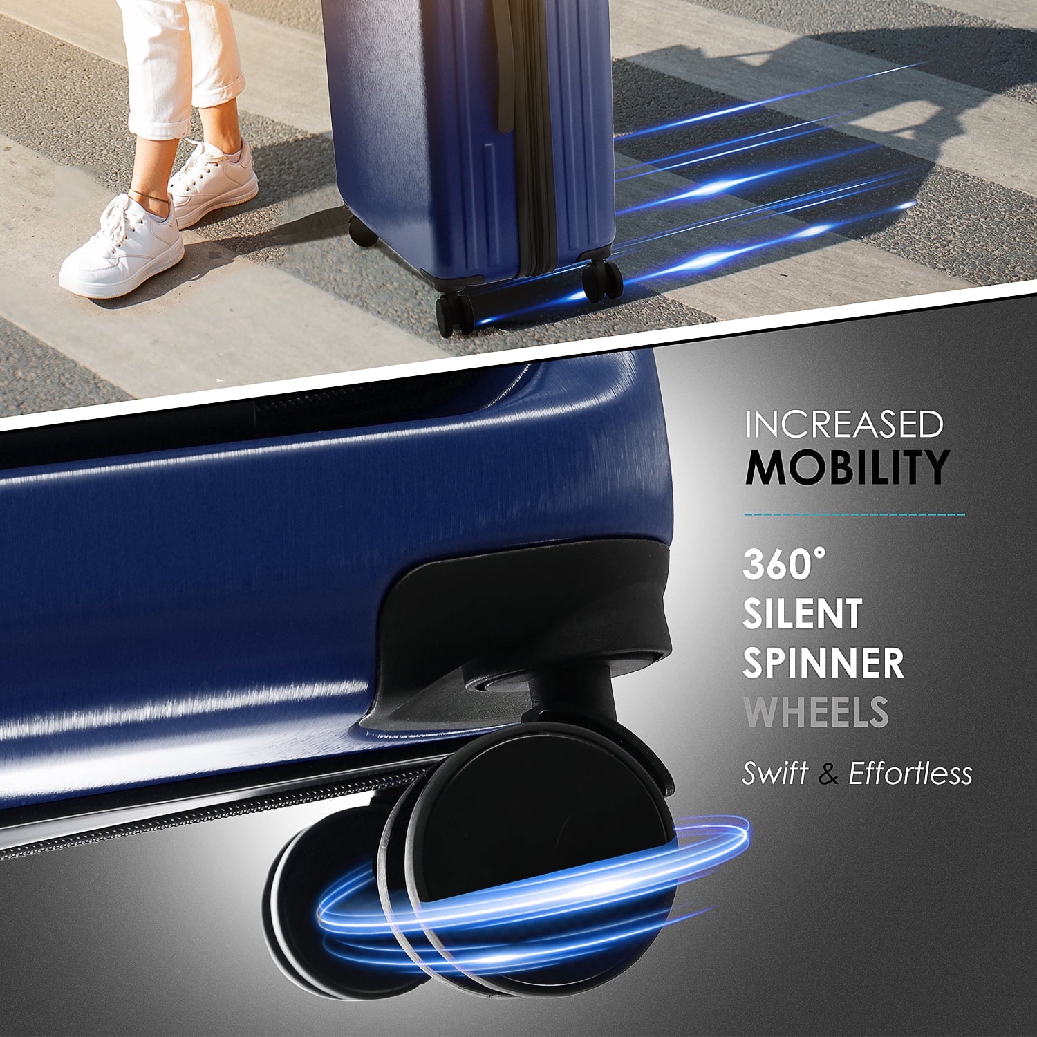 4 Piece Hardshell Exapandable Luggage Set, Spinner Luggage Suitcase Set, Navy Blue