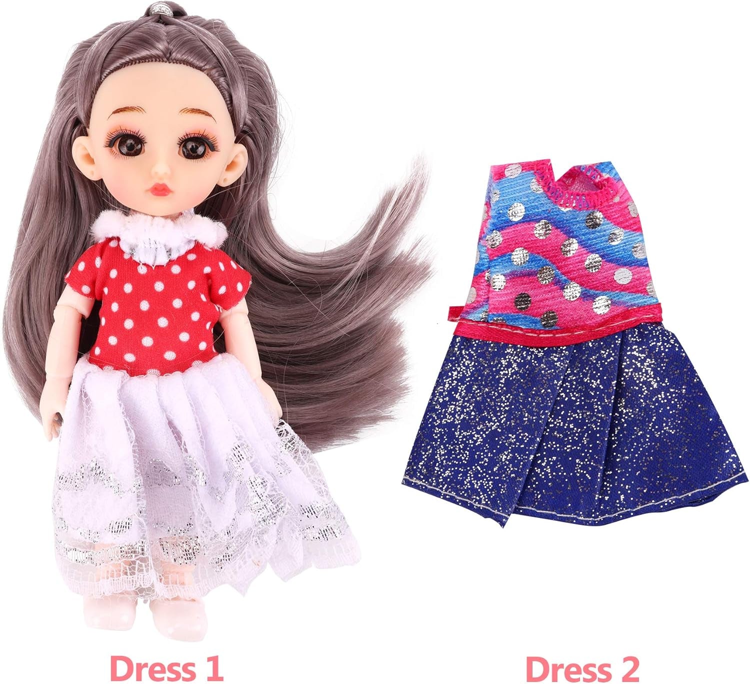 Doll Travel Suitcase, Doll Accessories Set Including Yellow Luggage for 6.3 Inch Doll with Dresses Clothes Shoes Hangers Handbag Camera Etc., Doll Travel Playset for 6.3 Inch Gril Gift Doll