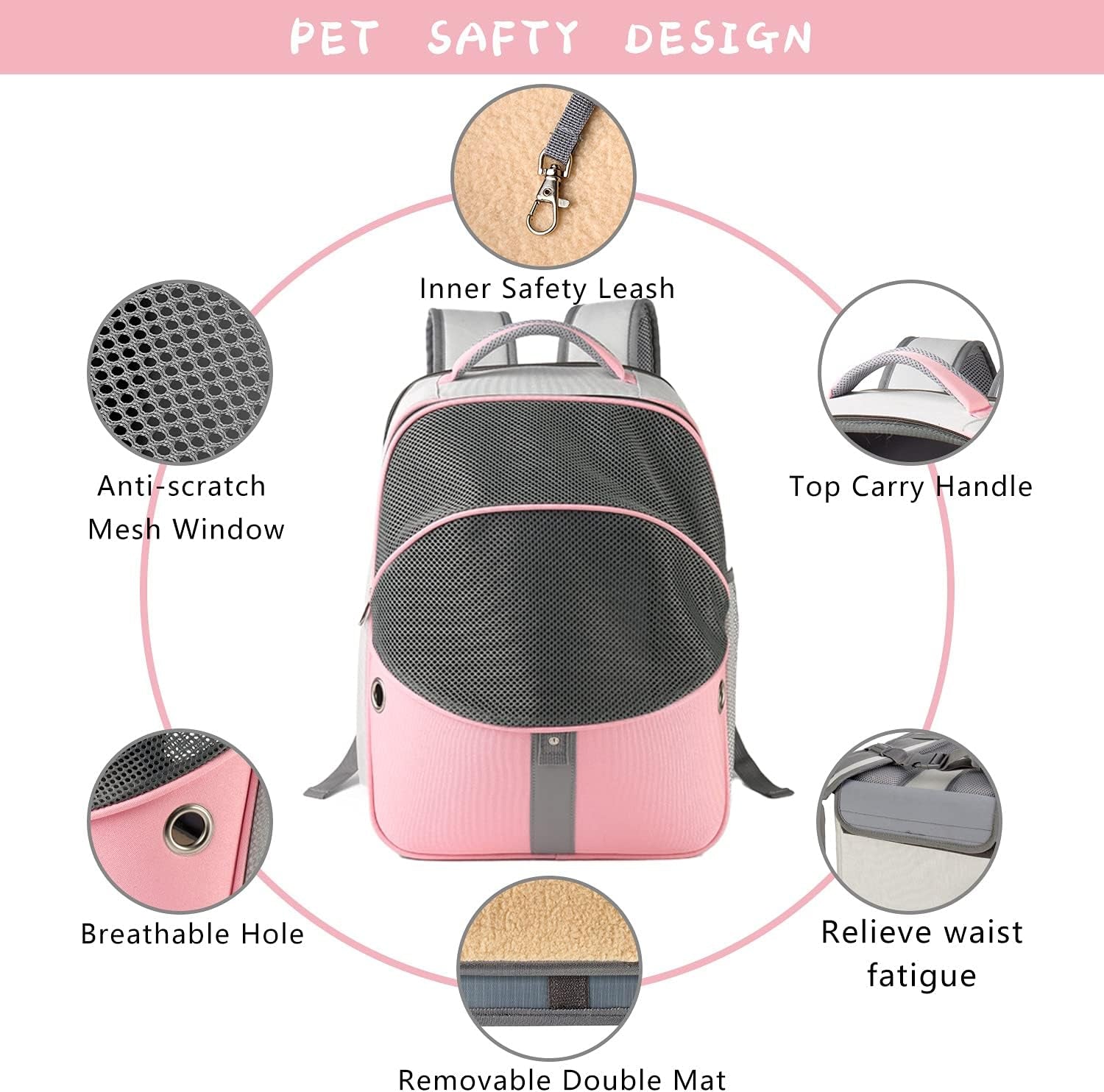 Pet Backpack Expandable - Cat Backpack Expandable - Pet Expandable Backpack Carrier for Small Dogs Backpack Carrier,Mesh Expandable Cat Backpack Carrier up to 16Lbs, Escape-Proof Zipper, Pink