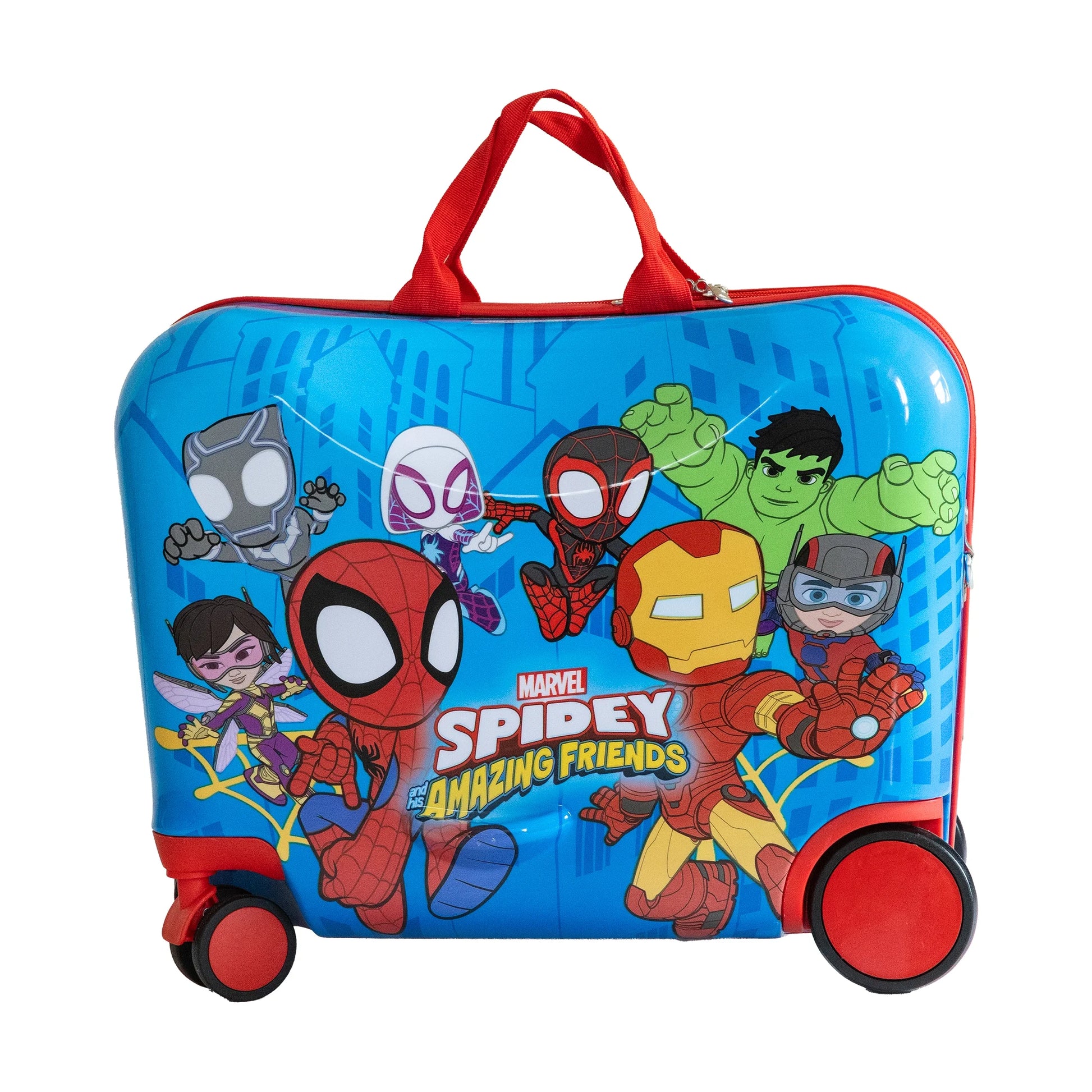 Kid'S  Spidey and Friends Superhero Character Ride on Scooter Hardside Luggage for Boys and Girls -Blue