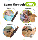 Montessori Busy Board for Toddlers, Premium Wooden Toddler Busy Board for 1 2 3 Year Old with 10 Educational Activities for Fine Motor Skills, Sensory Activity Toy for Travel, Gift for Boys & Girls