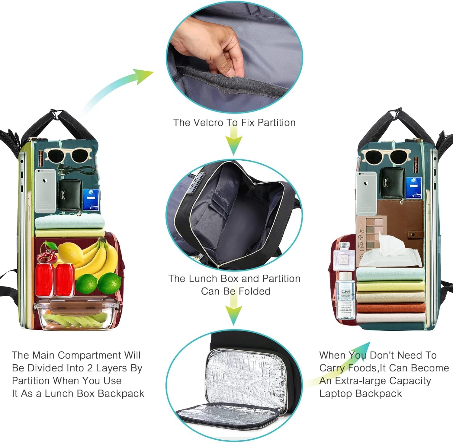 Lunch Backpack Insulated Cooler Backpack Laptop Backpack Lunch Box Bag Backpack Travel Backpack for Women Men, with Lock, Black