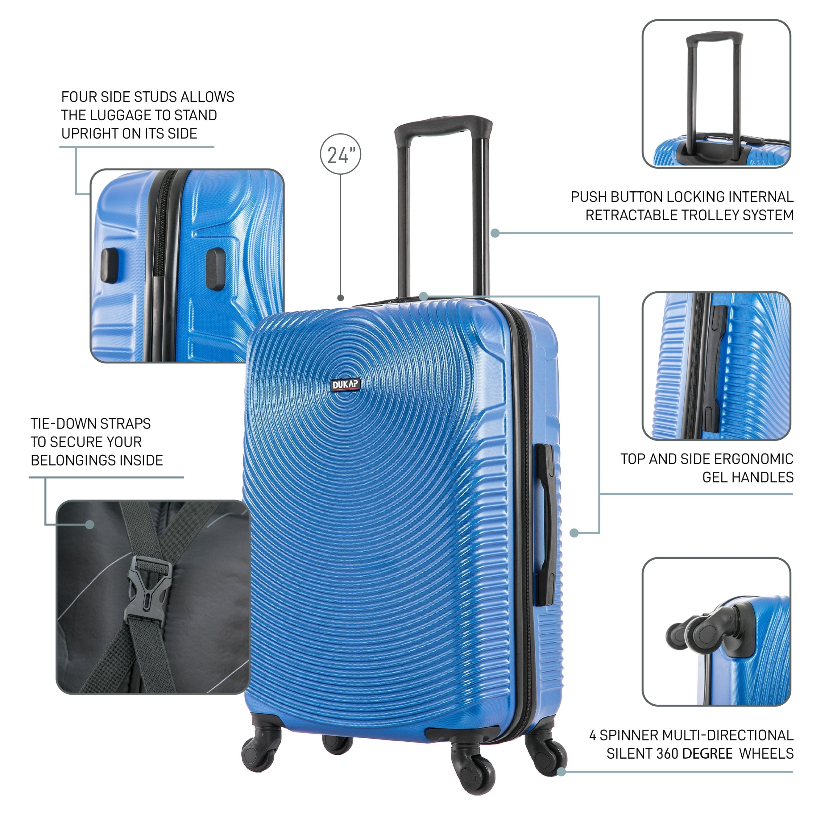Inception 24" Hardside Lightweight Luggage with Spinner Wheels, Handle and Trolley, Blue