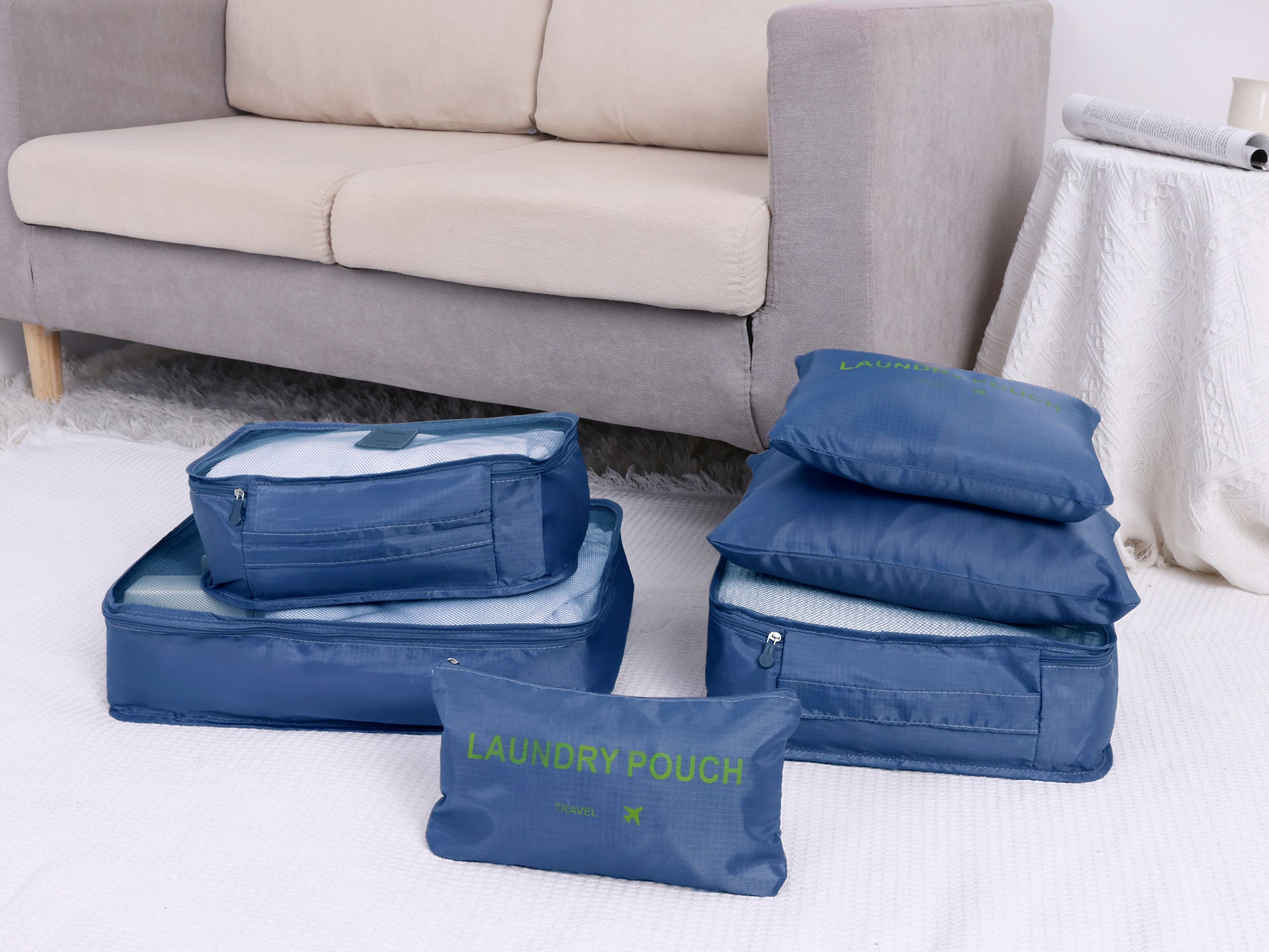 6 Set Travel Bag for Storage Closet Organizers Travel Accessories Blue