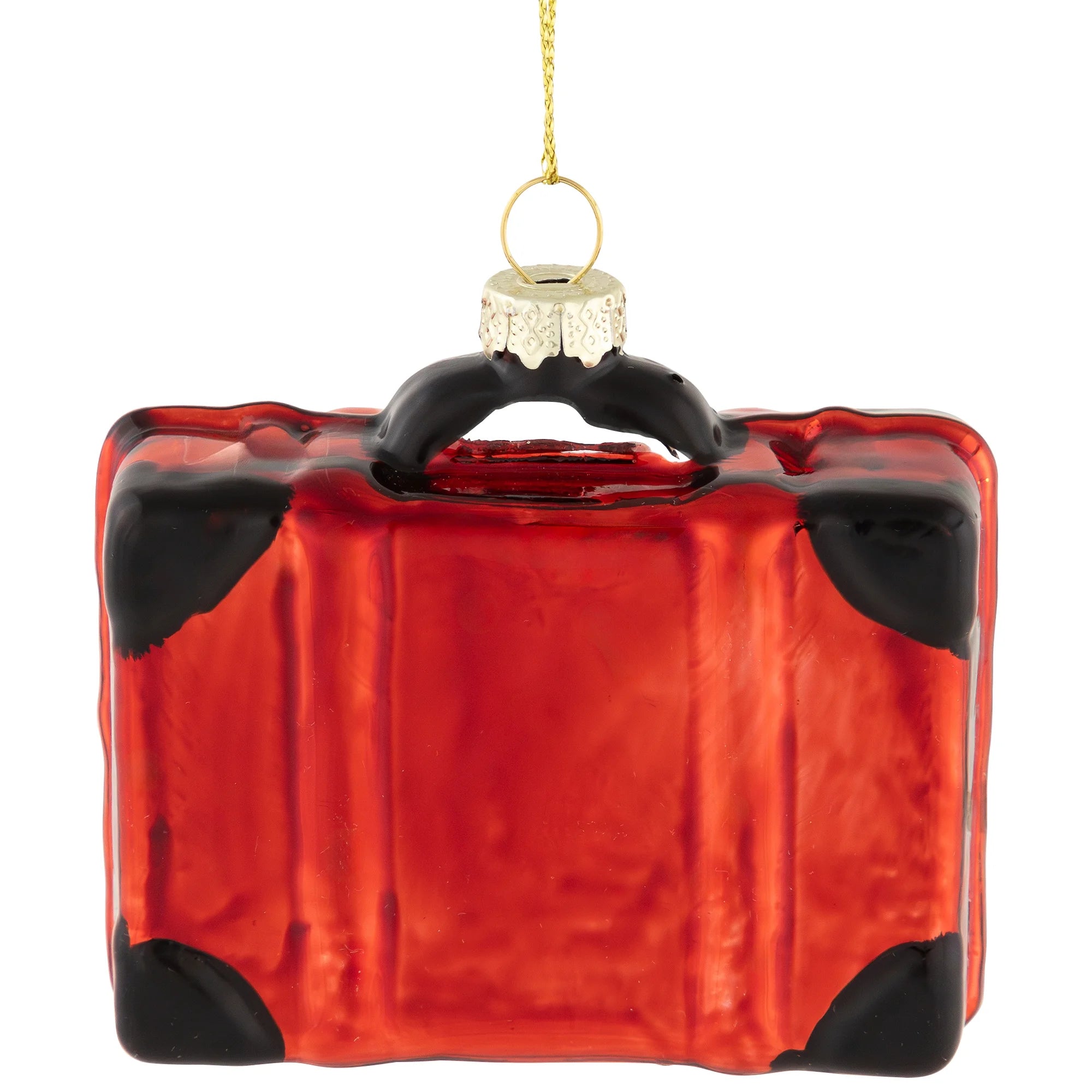 3.25" Shiny Red Bon Voyage Travel Suitcase Glass Christmas Hanging Ornament