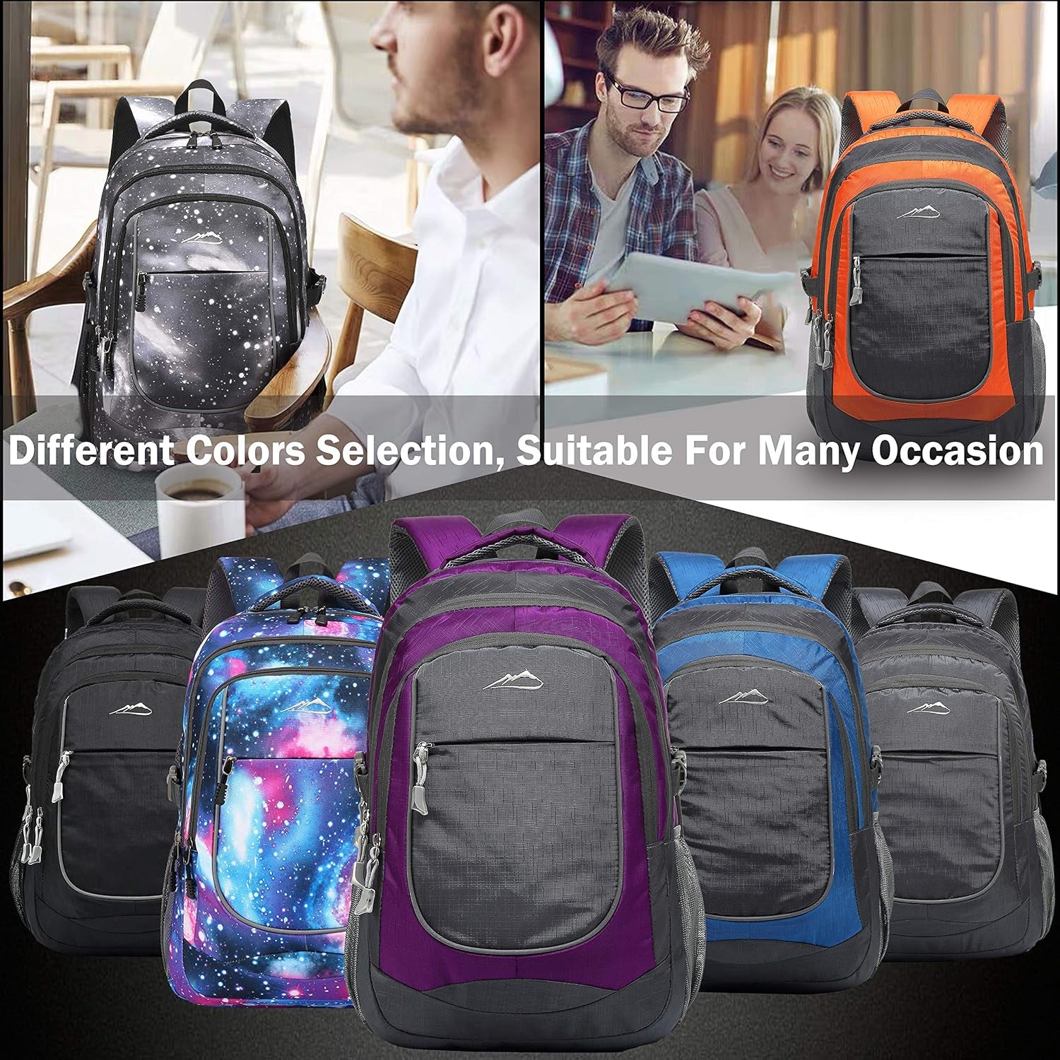 Backpack Bookbag for College Sturdy Travel Business Hiking Fit Laptop up to 15.6 Inch Multi Compartment Gifts for Men Women Night Light Reflective (Blue)