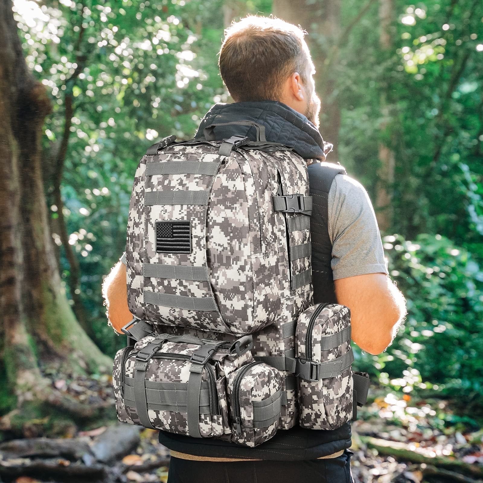 60L Camping Hiking Backpack, Large Multifunction Outdoor Sport Backpack, A*C*U with Patch