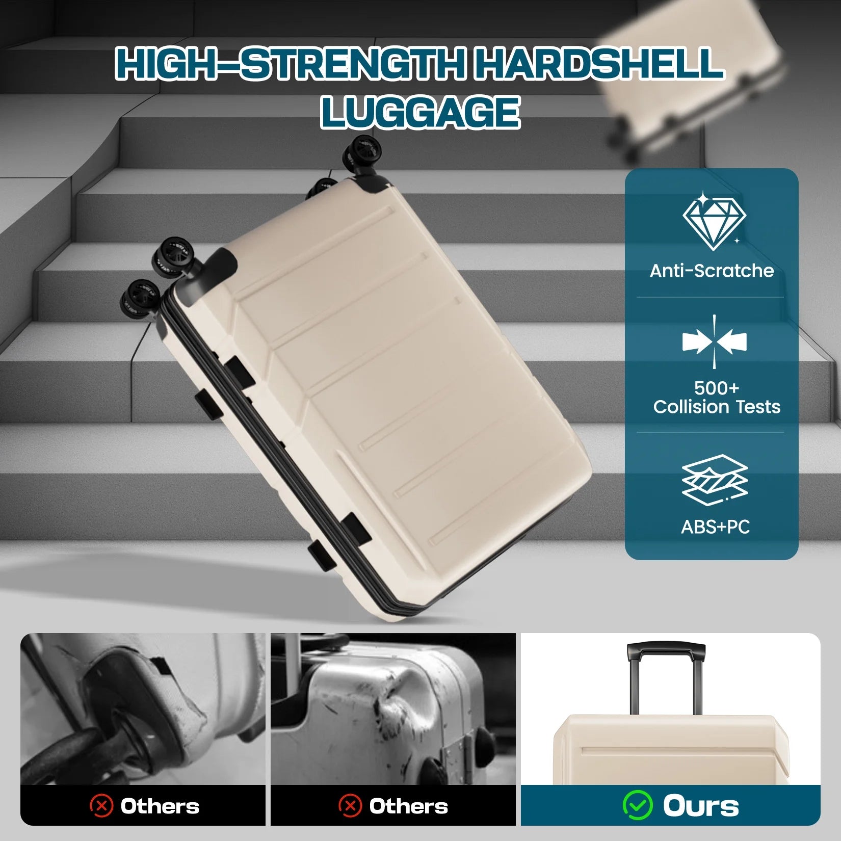 3 Piece Luggage Set Expandable ABS+PC Hardshell Carry on Suitcase with Spinner Wheels & TSA Lock for Men and Women, Rolling Carry-On Suit Case for Plane, Travel, Business, Beige(20In/Db/Tb)