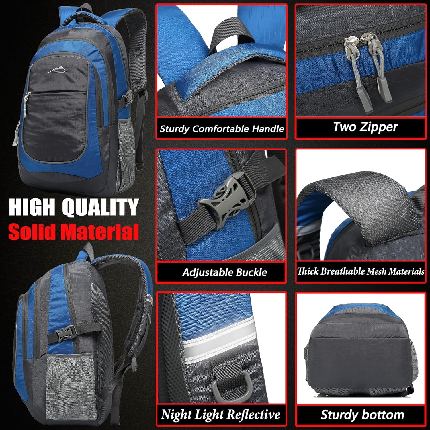 Backpack Bookbag for College Sturdy Travel Business Hiking Fit Laptop up to 15.6 Inch Multi Compartment Gifts for Men Women Night Light Reflective (Blue)