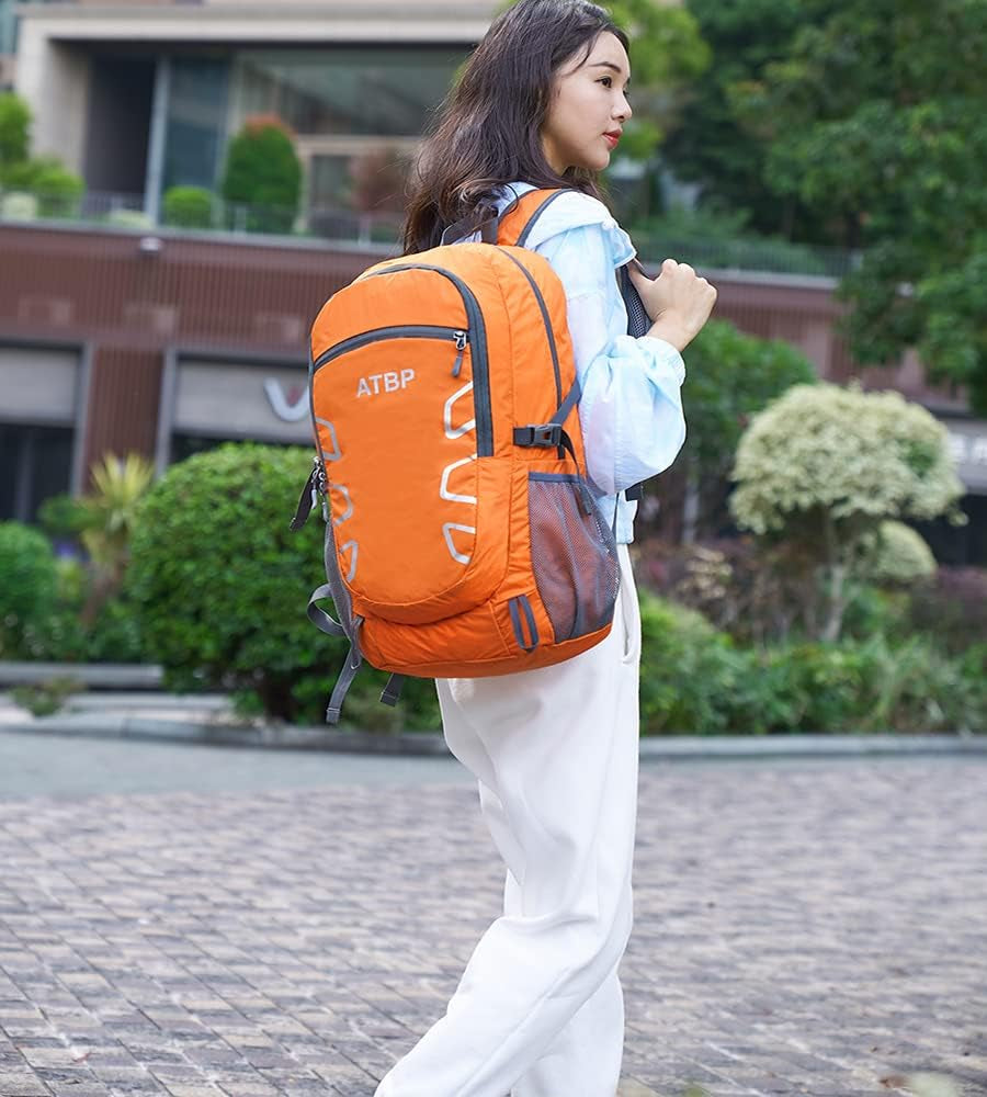 Foldable Backpack 35L Lightweight Backpack Waterproof Backpack Hiking Travel Camping Backpack Slim Adult Backpack Packable Backpack Casual Backpack (Orange)