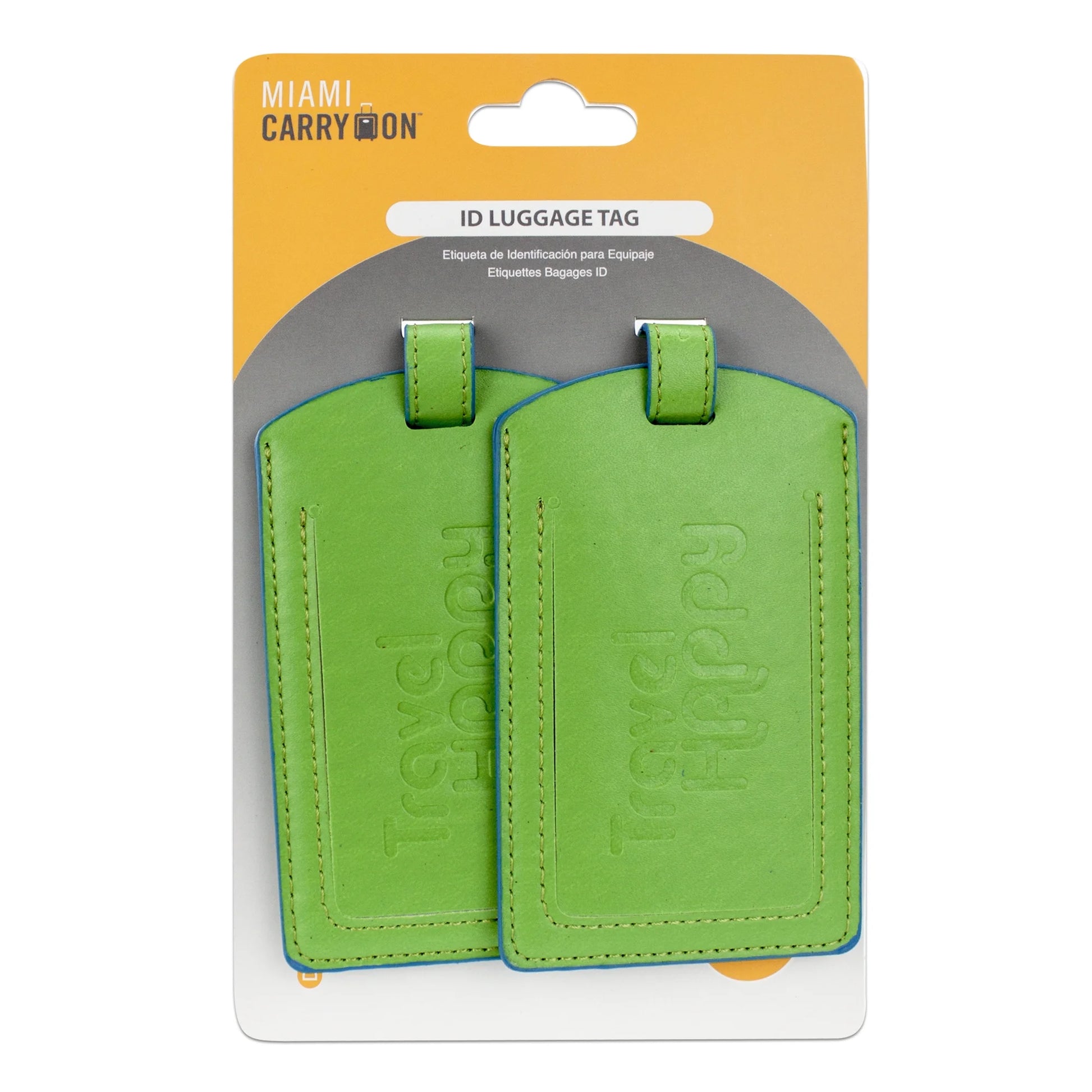 PU Leather Luggage Tags, Travel ID Bag Tags - Set of 2 (Green)