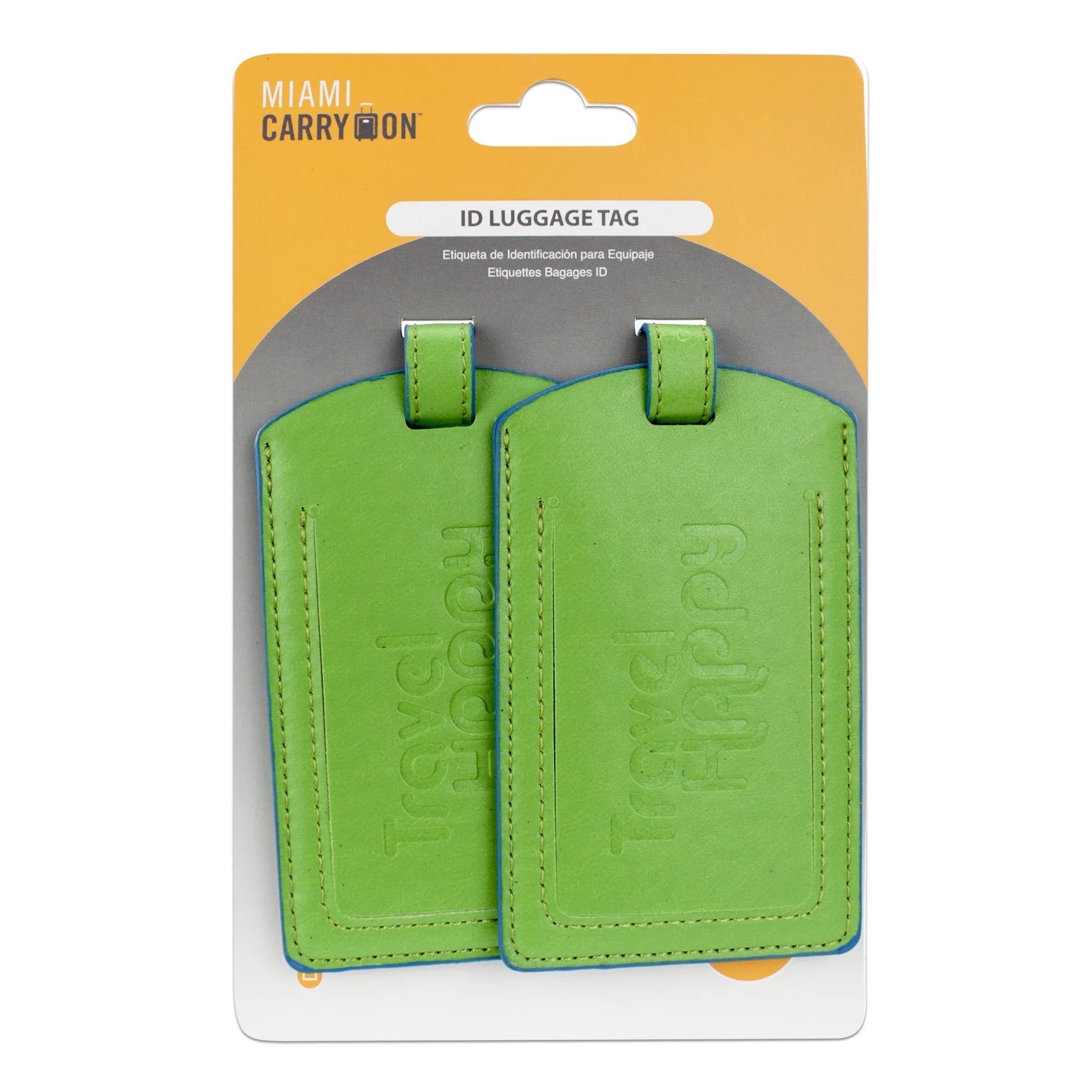 PU Leather Luggage Tags, Travel ID Bag Tags - Set of 2 (Green)