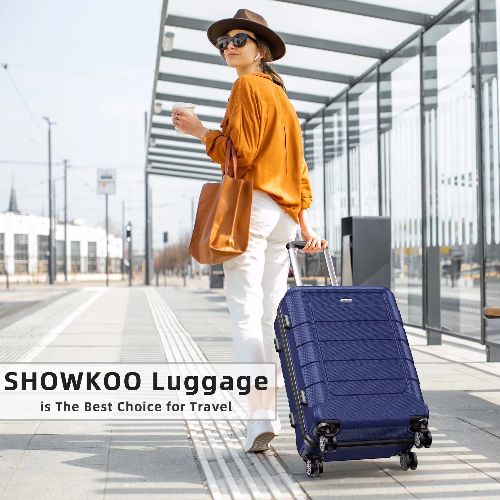 24" Hardshell Lightweight Luggage Travel Suitcase with Spinner Wheels TSA Lock (Blue)