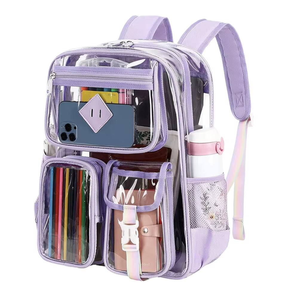 PVC Clear Outdoor Backpack Multi Pocket Transparent Sports Backpack Waterproof Casual Laptop Backpack Hiking Camping Backpack