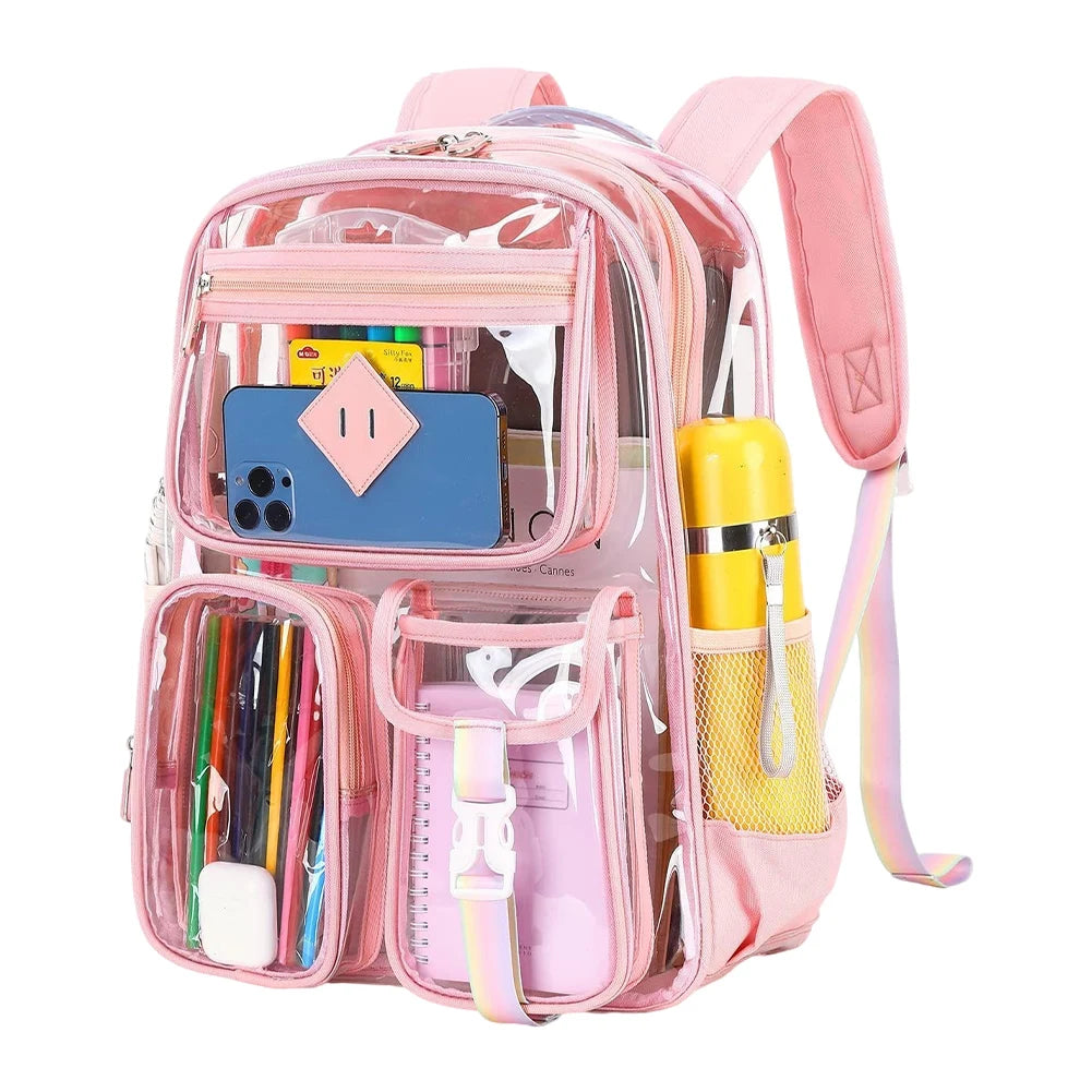 PVC Clear Outdoor Backpack Multi Pocket Transparent Sports Backpack Waterproof Casual Laptop Backpack Hiking Camping Backpack