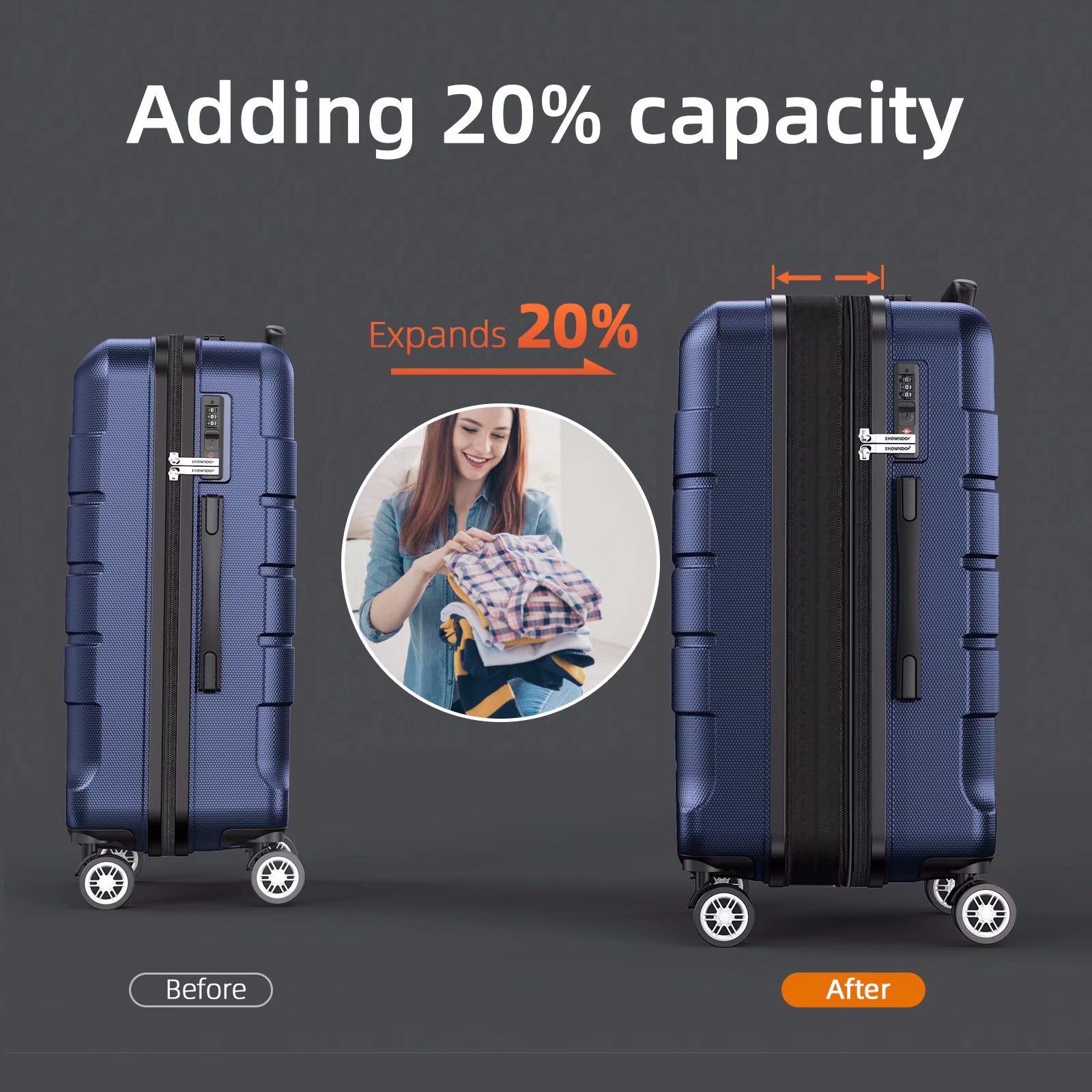 24" Hardshell Lightweight Luggage Travel Suitcase with Spinner Wheels TSA Lock (Blue)