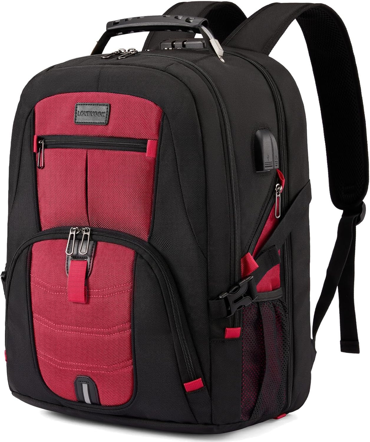 Travel Laptop Backpack Waterproof anti Theft Backpack with Lock and USB Charging Port Large 17-17.3 Inch Computer Business Backpack for Women Men Red